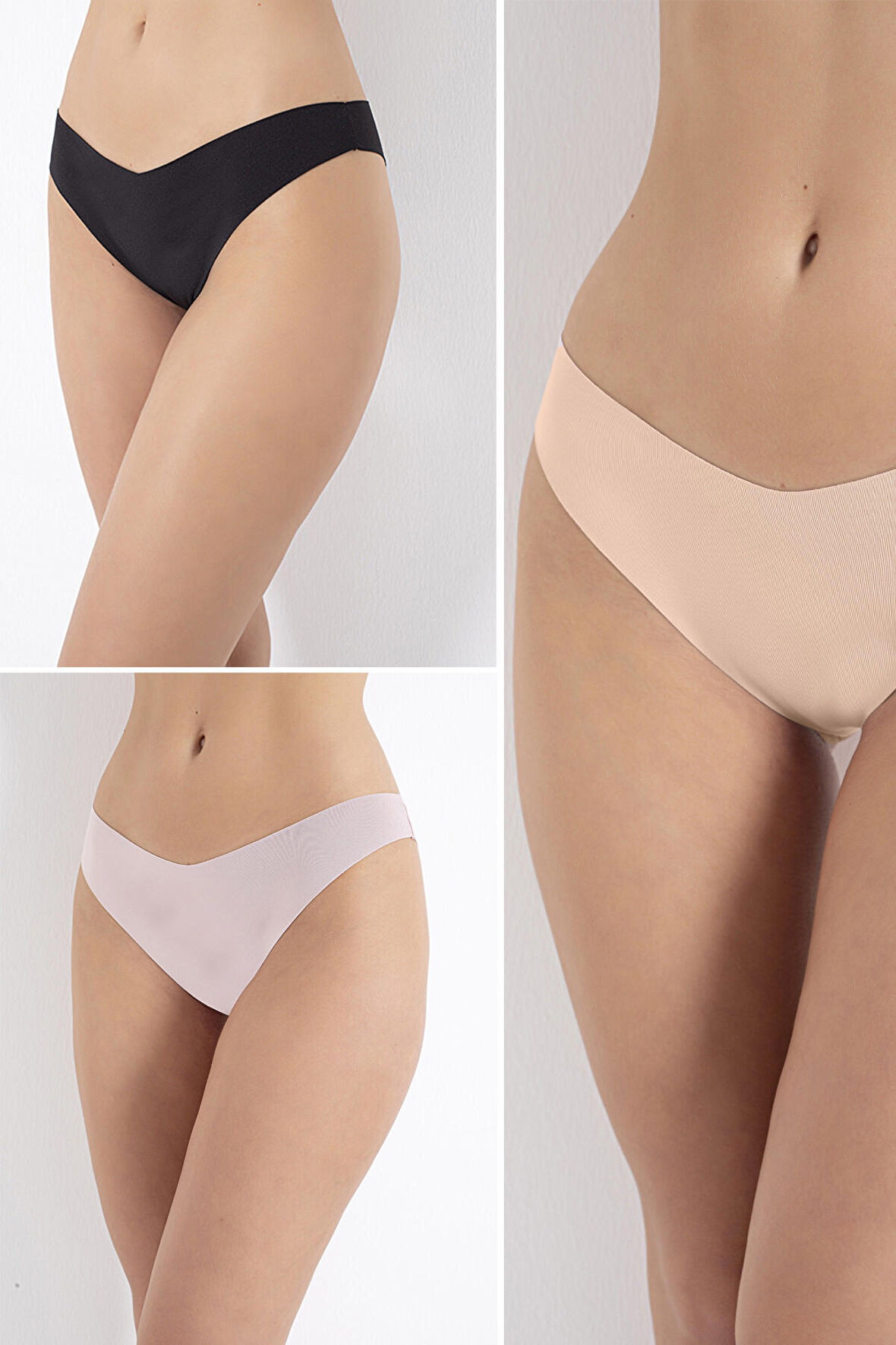 Siyah Vizon Ten Rengi 3lü Lazer V Shape Brazillian Külot