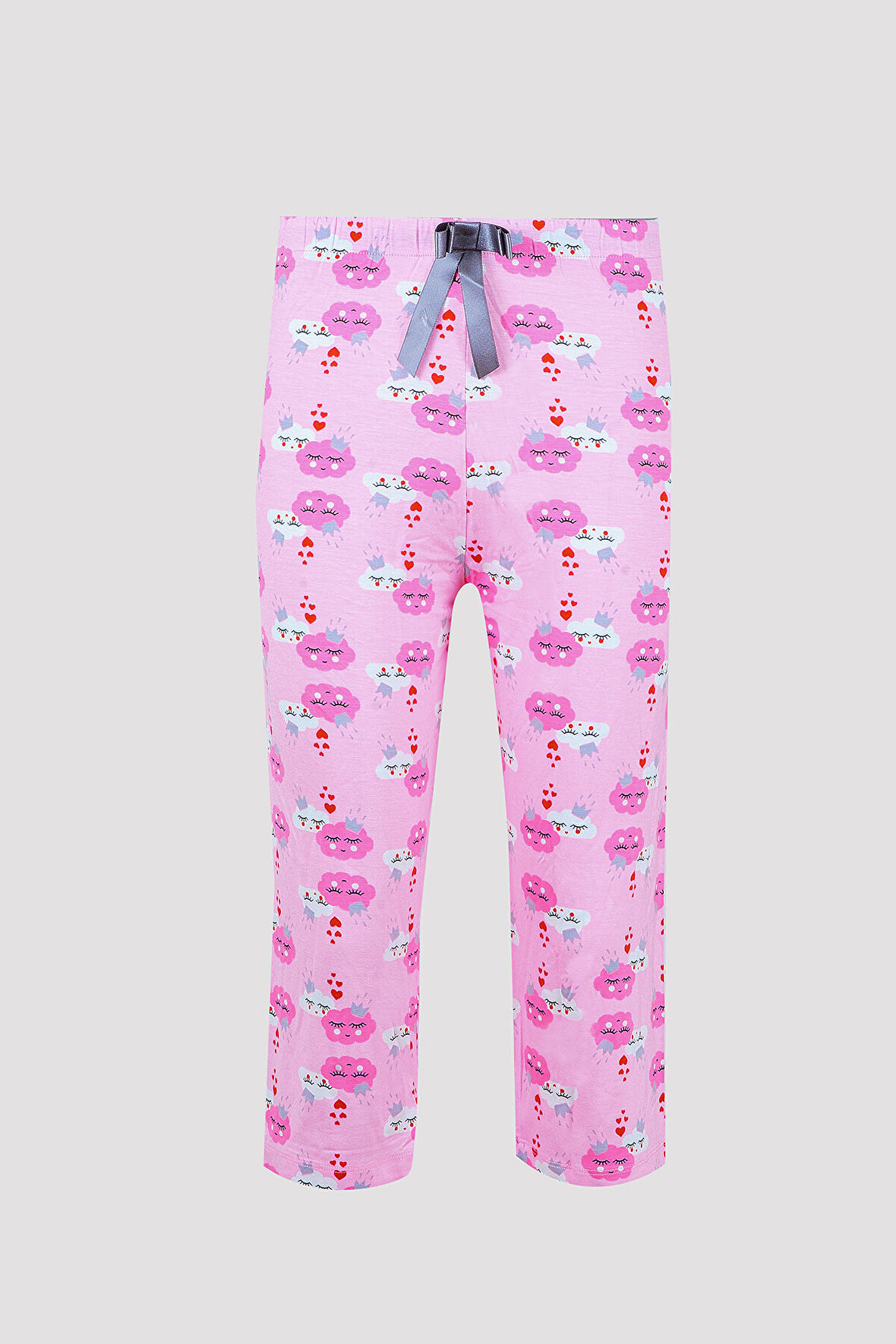 Pembe Loya Start Bulut Desen Kapri Pijama Altı