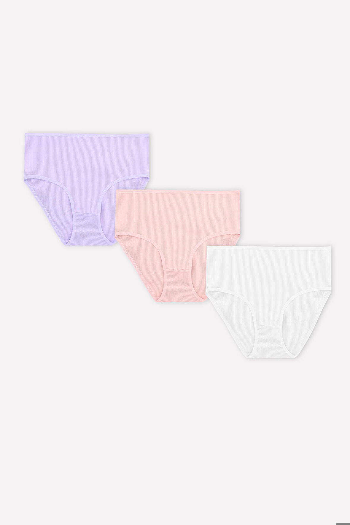 Ekru Lila Pembe 3lü Lazer Kesim Yüksek Bel Külot