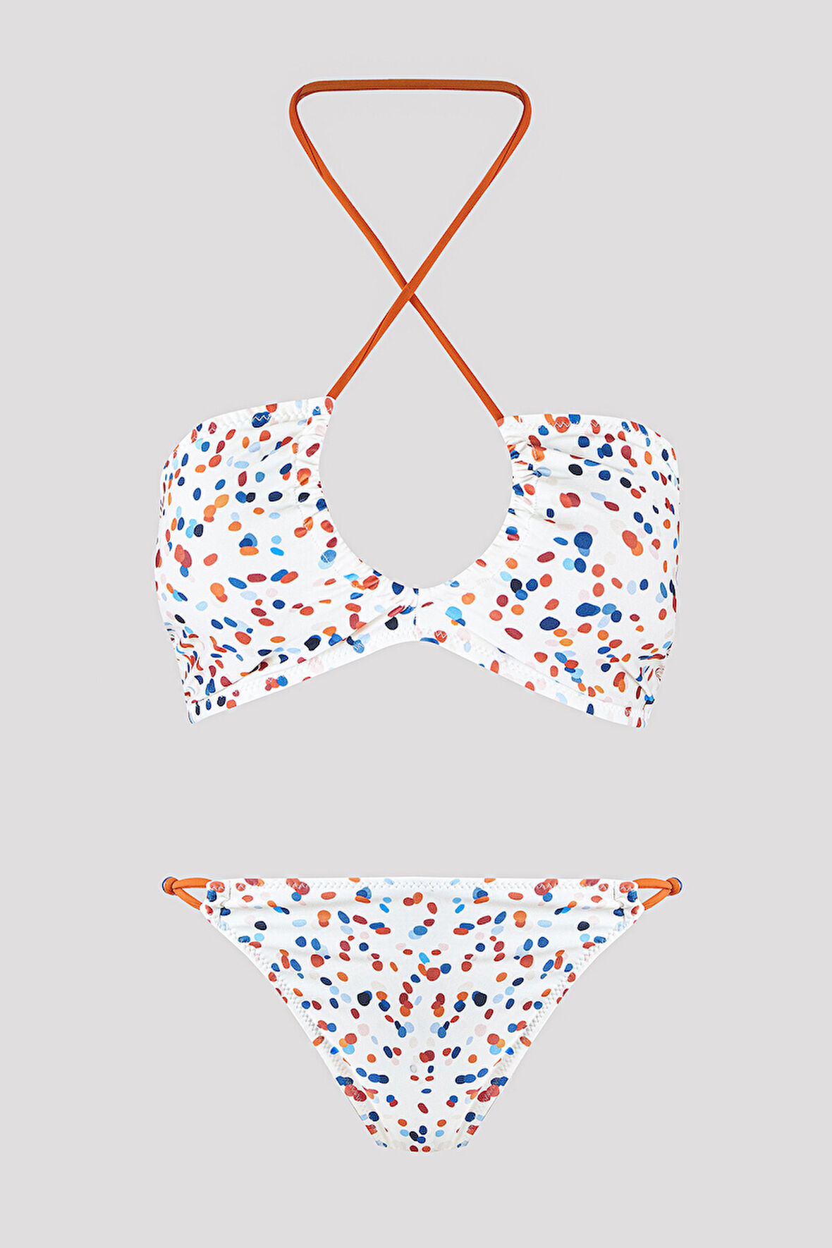 Renkli Triana Boyundan Bağlamalı Straplez Bikini Takımı