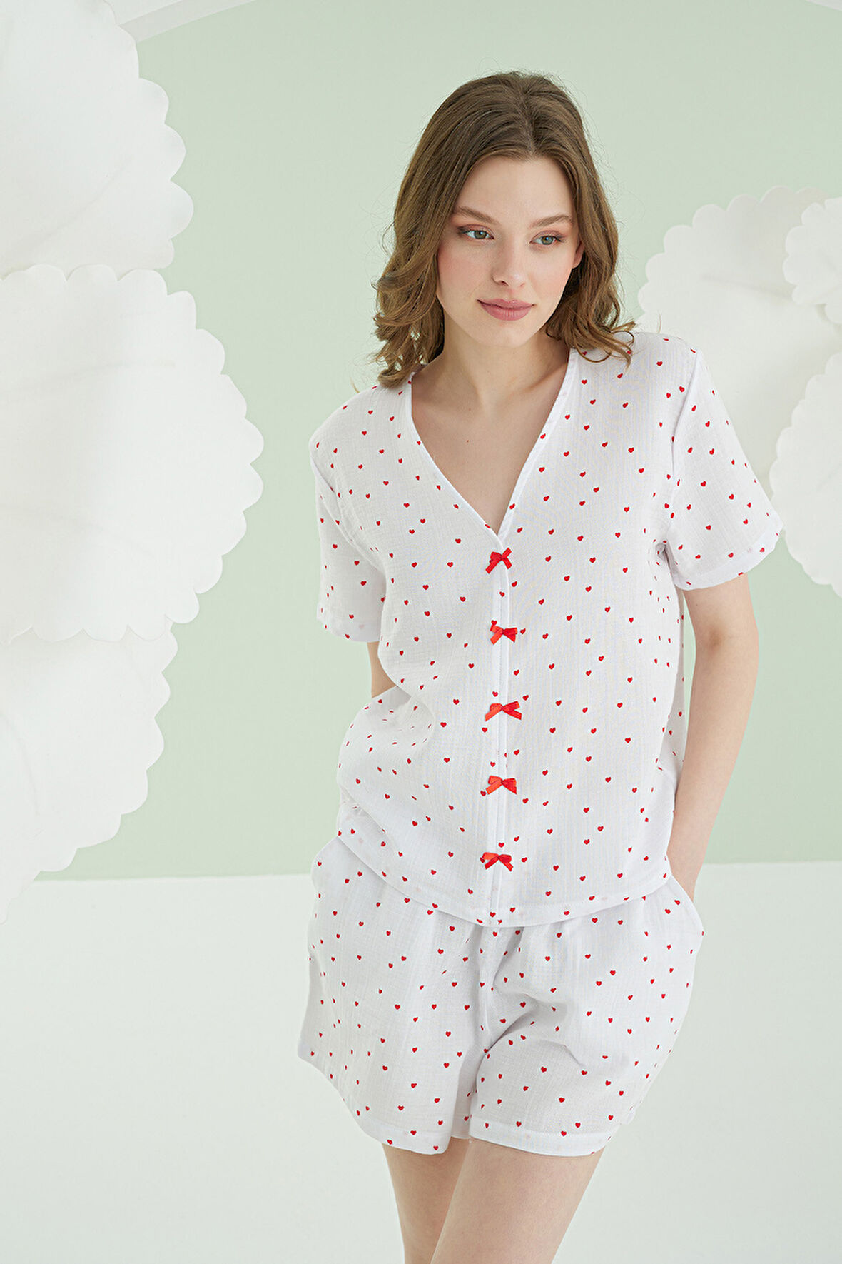 Ekru Kalpli Şortlu Önden Bağlamalı  Şort Takım