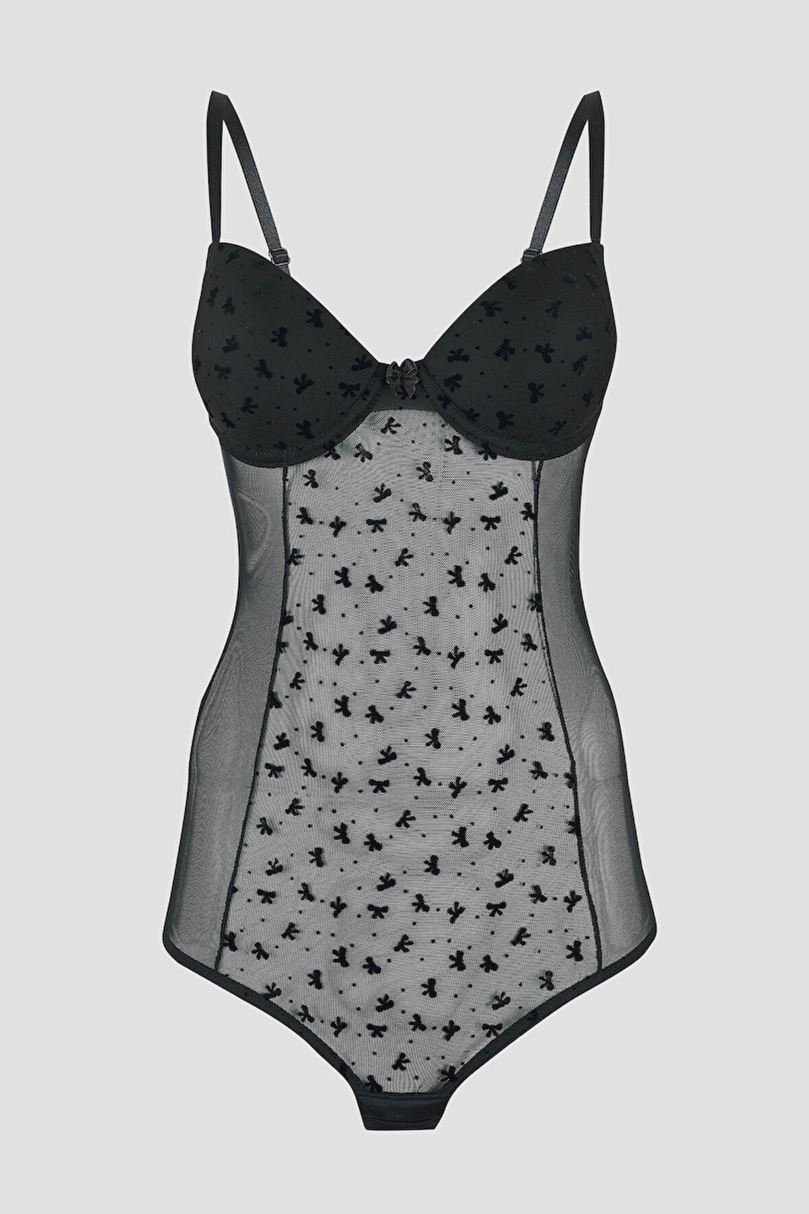 Siyah Bow Hafif Destekli Bodysuit