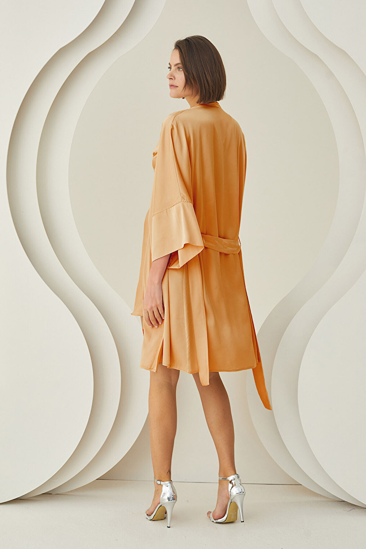 Kiremit Silky Kısa Kuşaklı Tek Sabahlık