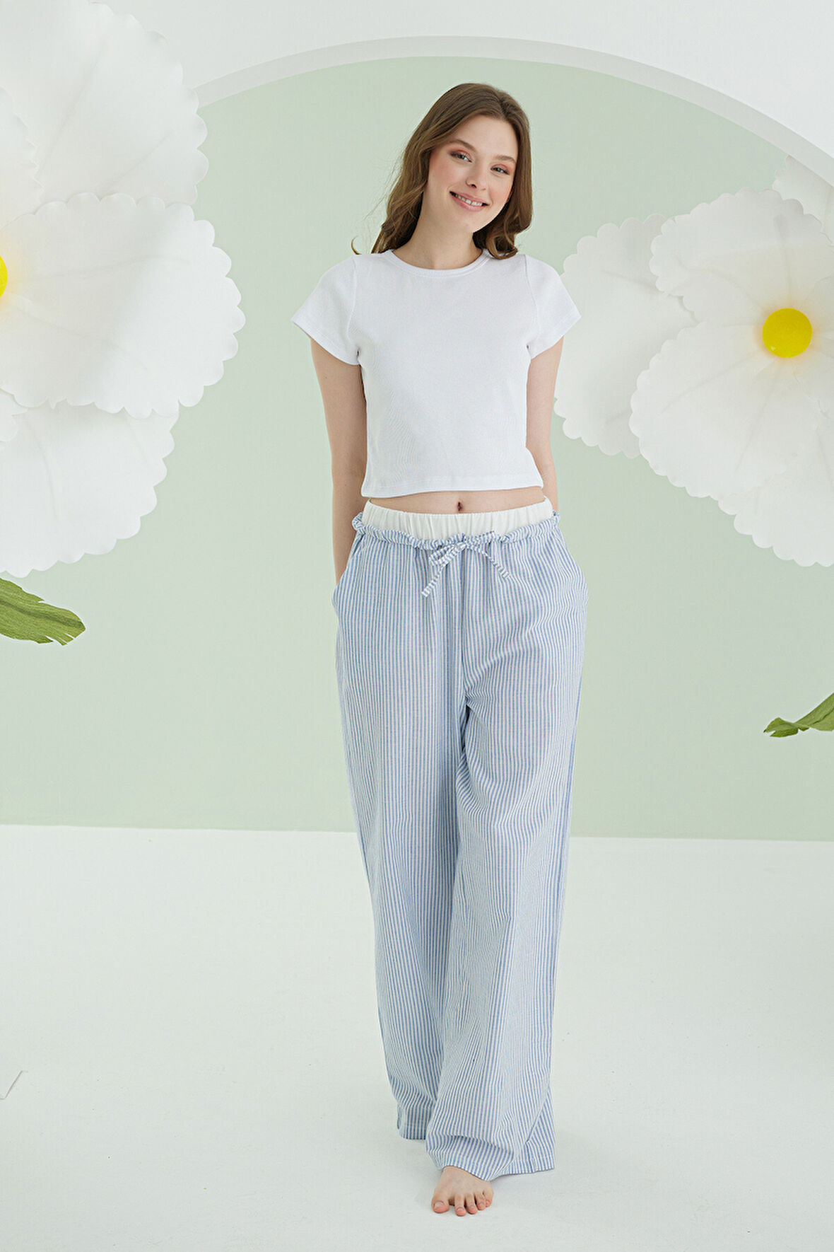 Mavi Crop Pijama Takım