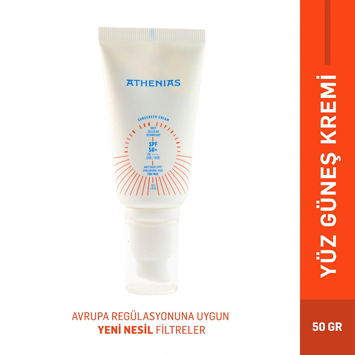 ATHENIAS Sunscreen Anti Dark Spot Leke Karşıtı SPF50+ Tüm Cilt Tipleri Uva Uvb Yüz Güneş Kremi 50 gr