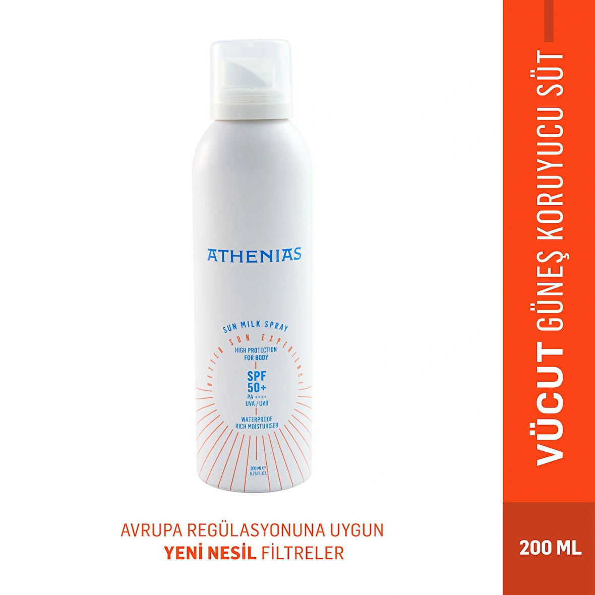 ATHENIAS Sun Milk Spray SPF50+ Tüm Cilt Tipleri İçin Uva Uvb Yüksek Korumalı Güneş Kremi 200 ml