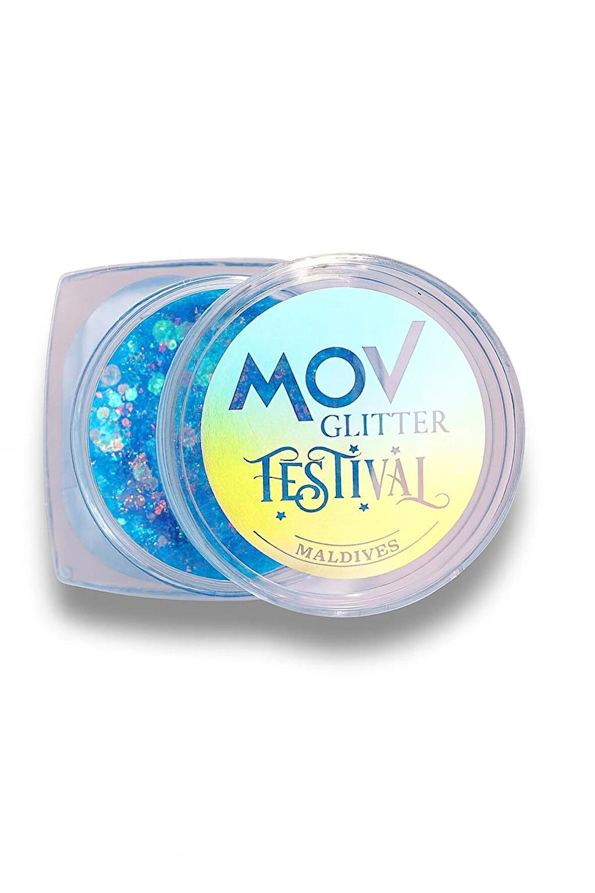 MOV Krem Glitter Festival No:3 Maldives – Mavi-Tropik Işıltılı Krem Sim – Yüz & Vücut Parlaklığı – Water-Resistant