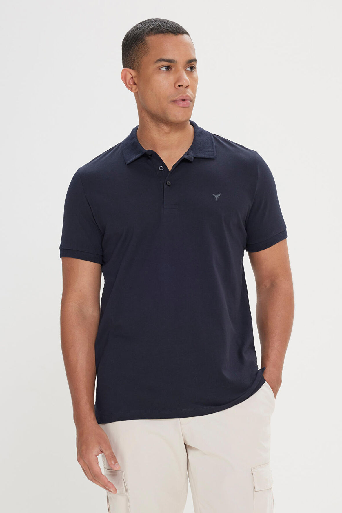 %100 Organik Pamuklu Erkek Lacivert Slim Fit Dar Kesim Polo Yaka Tişört