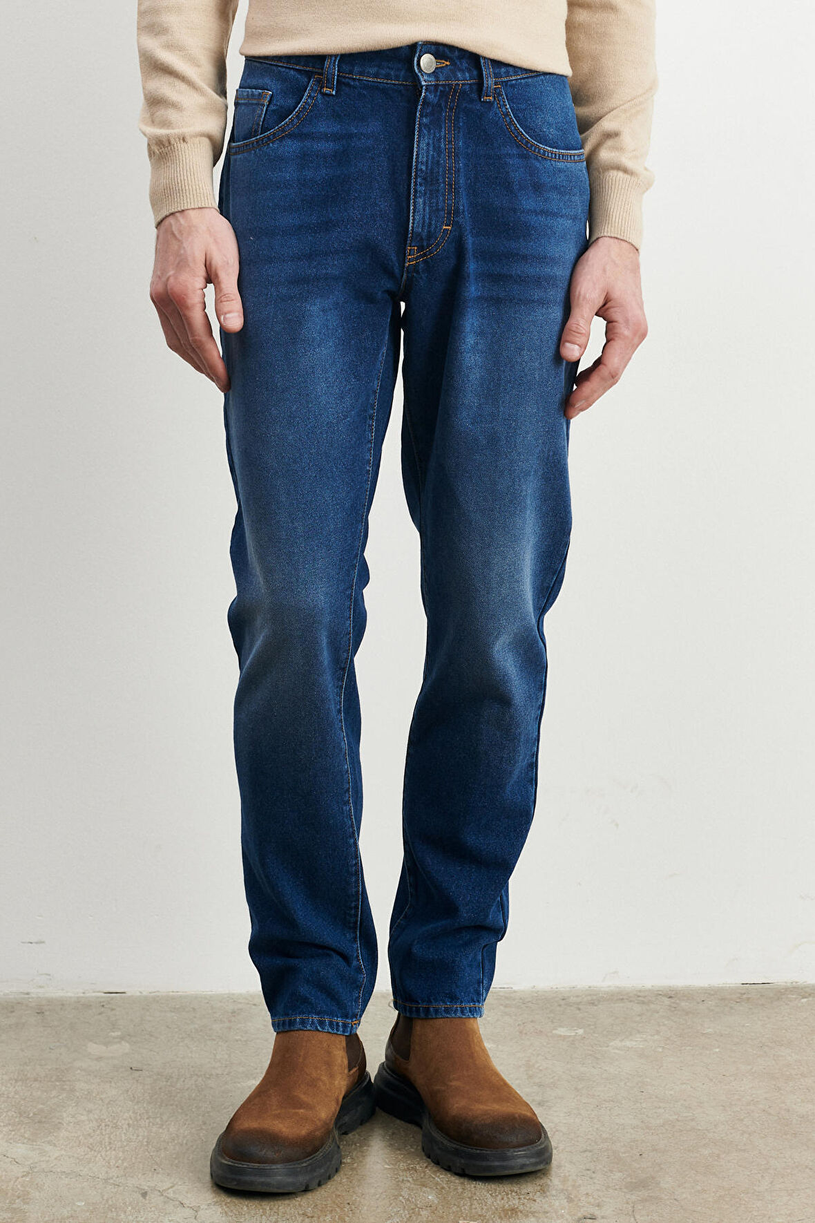 Erkek Mavi Comfort Fit Rahat Kesim %100 Pamuk Jean Denim Kot Pantolon