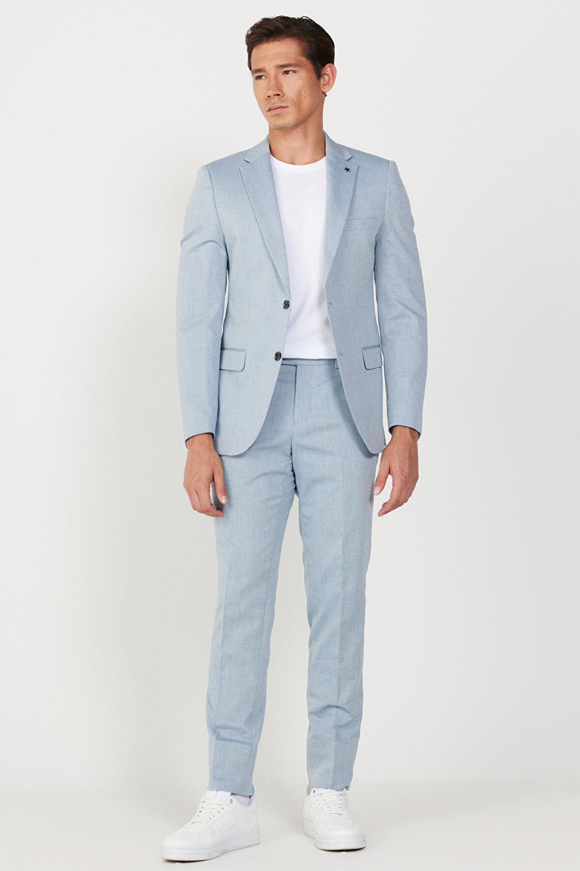 Normal Bel Slim Fit Dar Kesim Mavi Erkek Takım Elbise