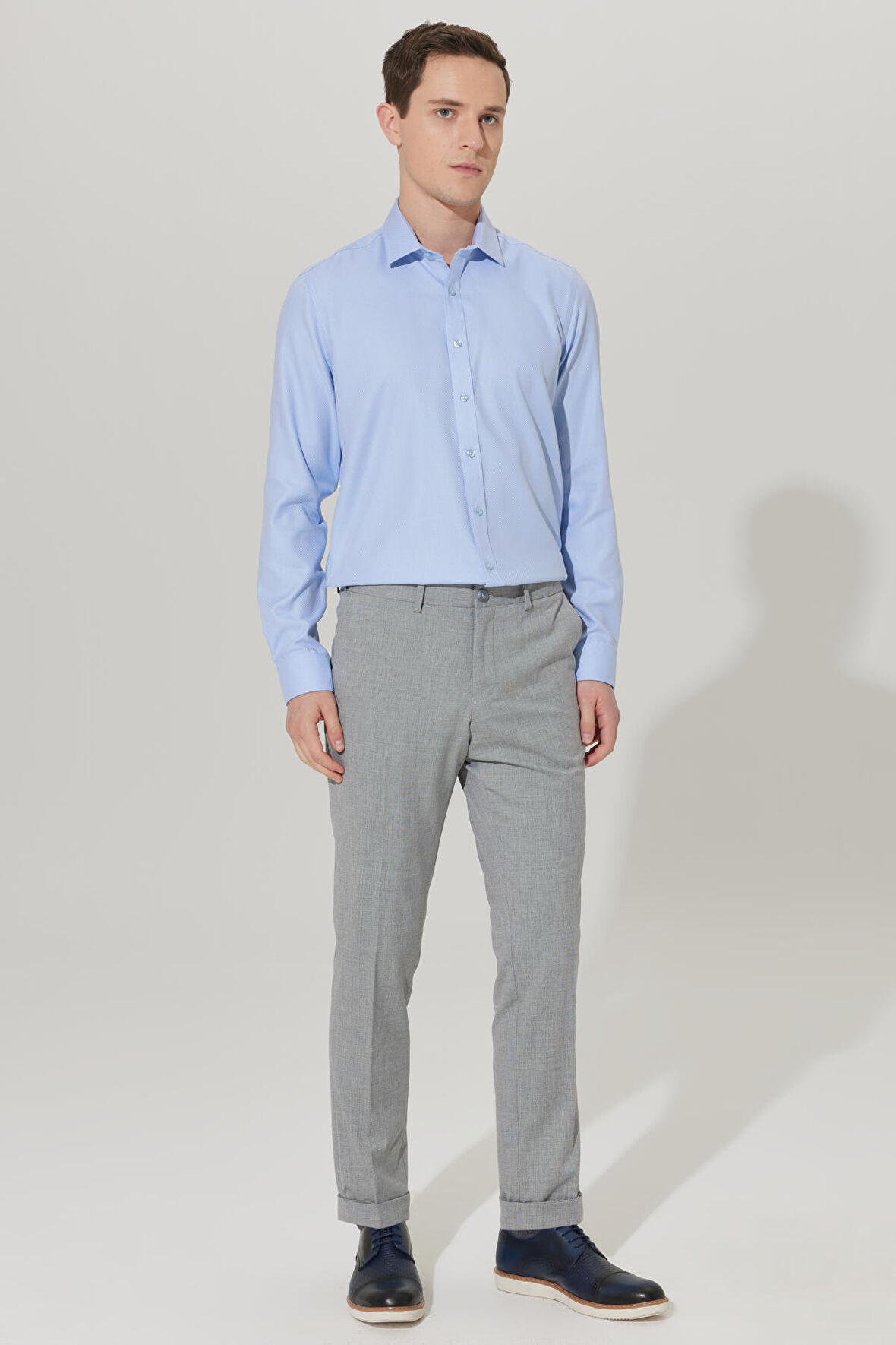 Ütüleme Gerektirmeyen Taılored Slim Fit Dar Kesim Klasik Yaka %100 Pamuk Desenli Non-ıron Gömlek