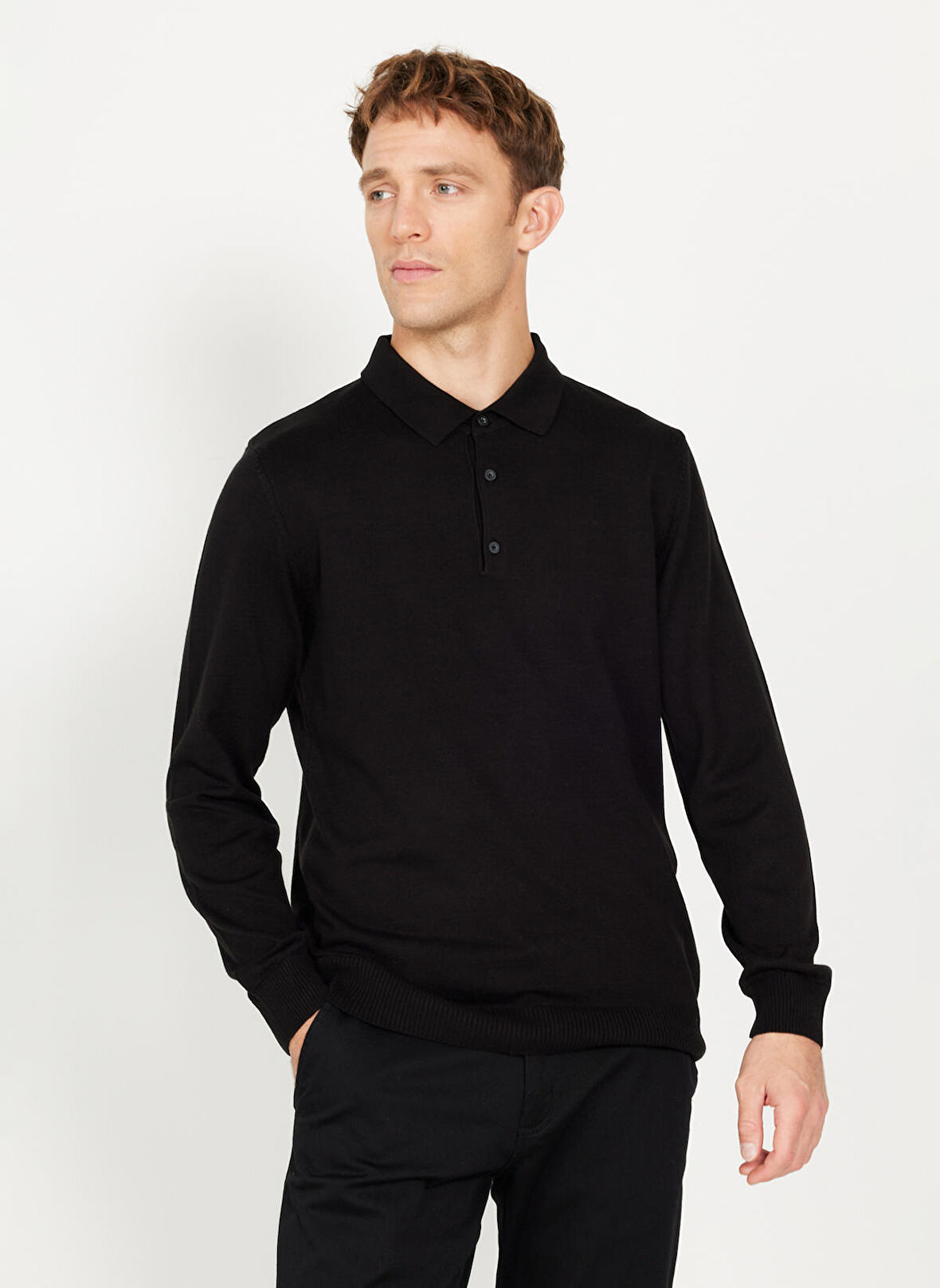 Altınyıldız Classics Polo Yaka Standart Siyah Erkek Kazak 4A4924100059