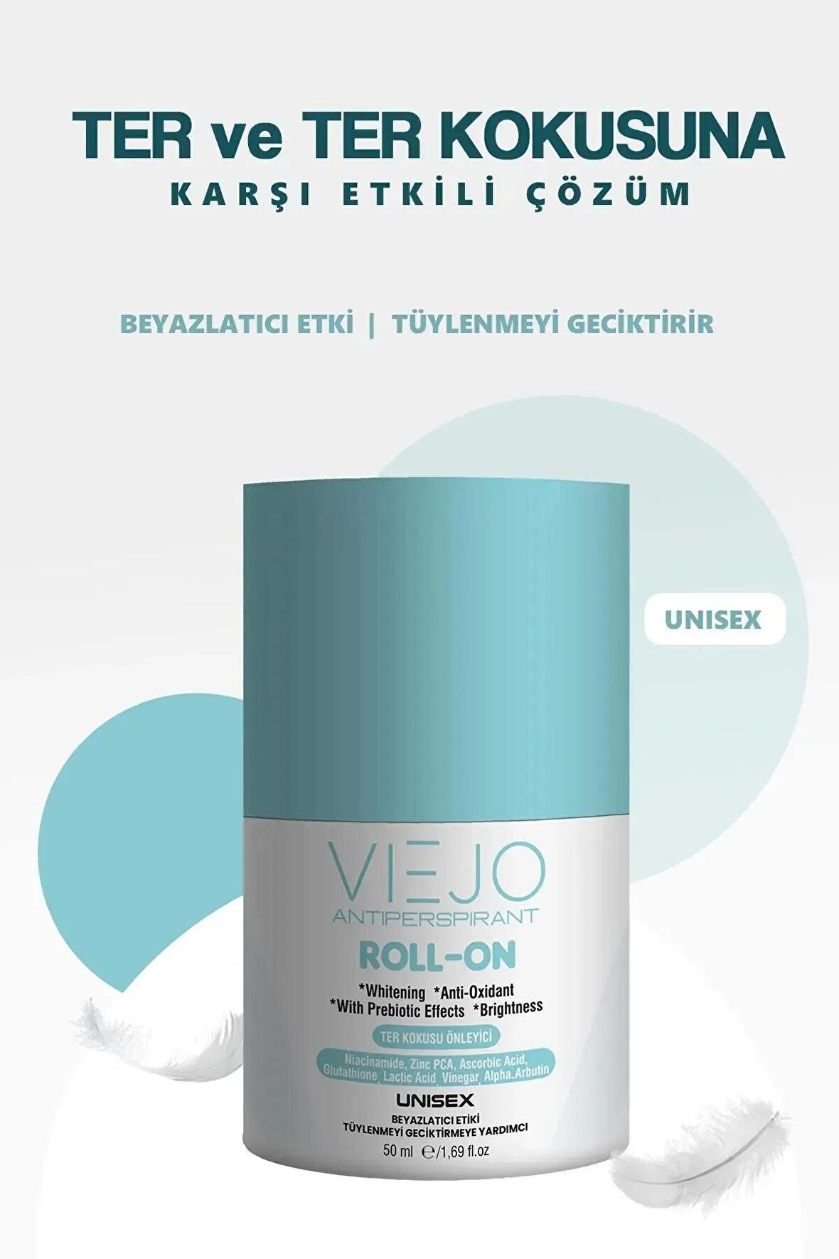 Viejo Terleme, Ter Kokusu Önleyici ve Beyazlatıcı UNISEX Roll-On - 50Ml