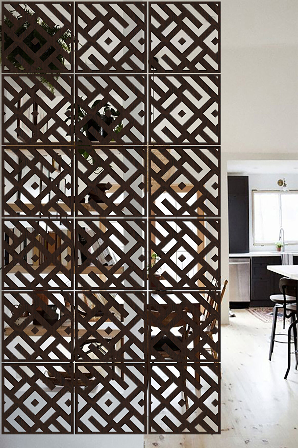 Lucena Ahşap Seperatör Sarkıt Panel Paravan Levha Seti 4 Adet Lazer Desen Seçenekli - 009