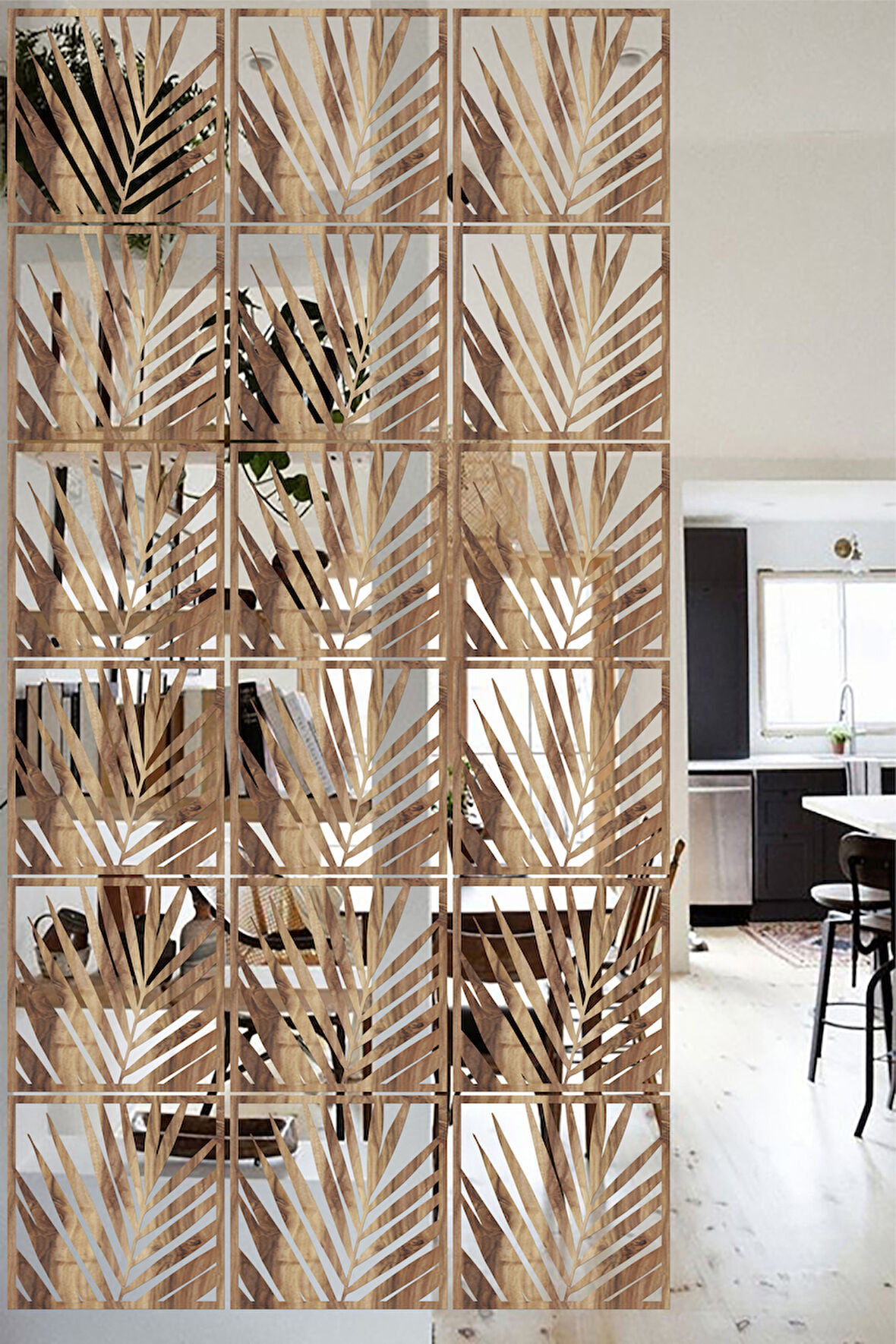 Lucena Ahşap Seperatör Sarkıt Panel Paravan Levha Seti 4 Adet Lazer Desen Seçenekli - 014