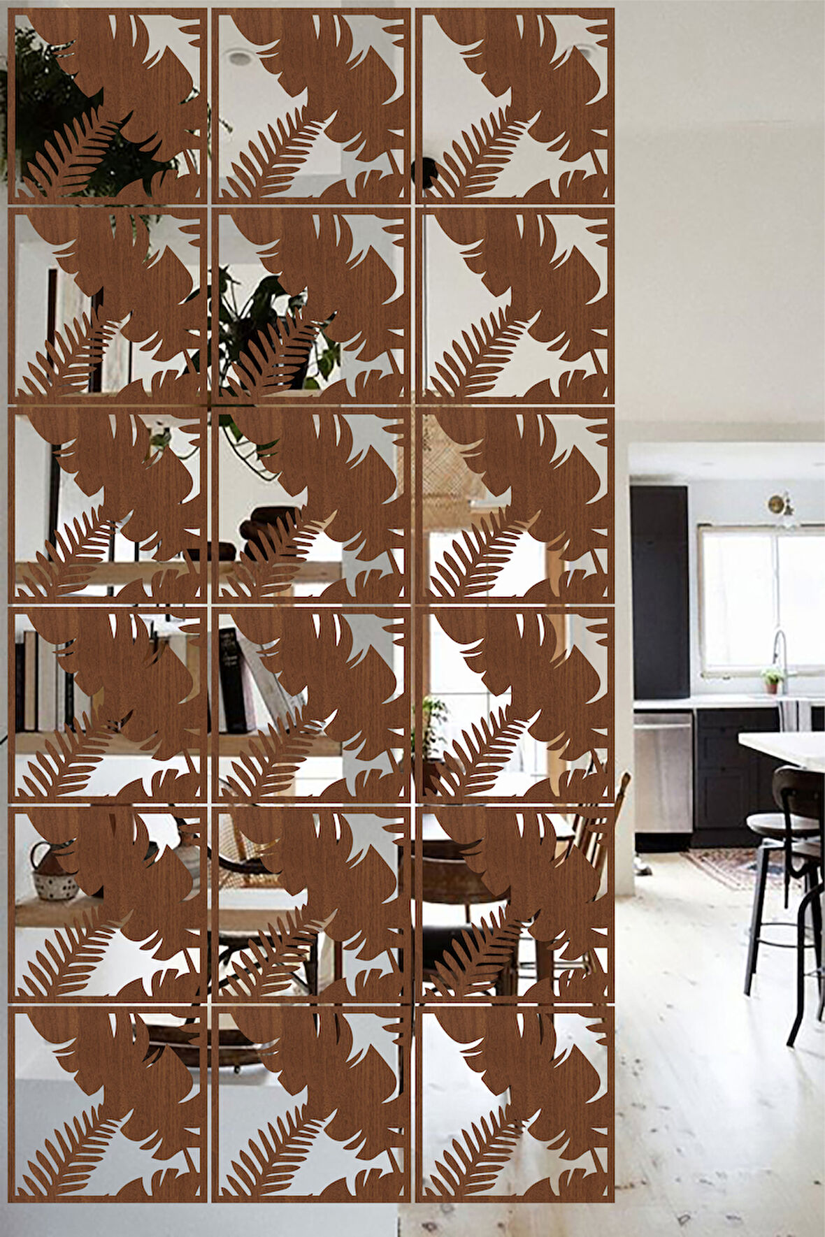 Lucena Ahşap Seperatör Sarkıt Panel Paravan Levha Seti 4 Adet Lazer Desen Seçenekli - 015