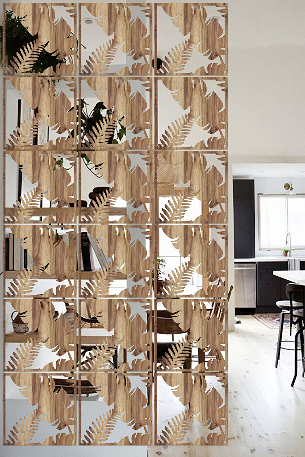 Lucena Ahşap Seperatör Sarkıt Panel Paravan Levha Seti 4 Adet Lazer Desen Seçenekli - 015