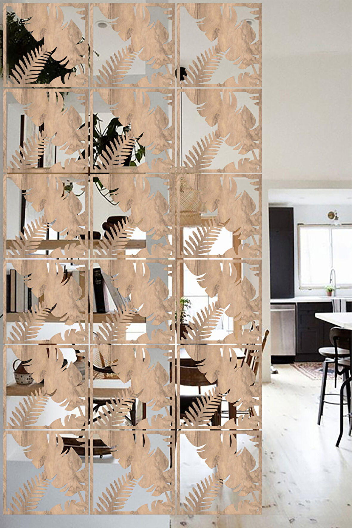 Lucena Ahşap Seperatör Sarkıt Panel Paravan Levha Seti 4 Adet Lazer Desen Seçenekli - 015