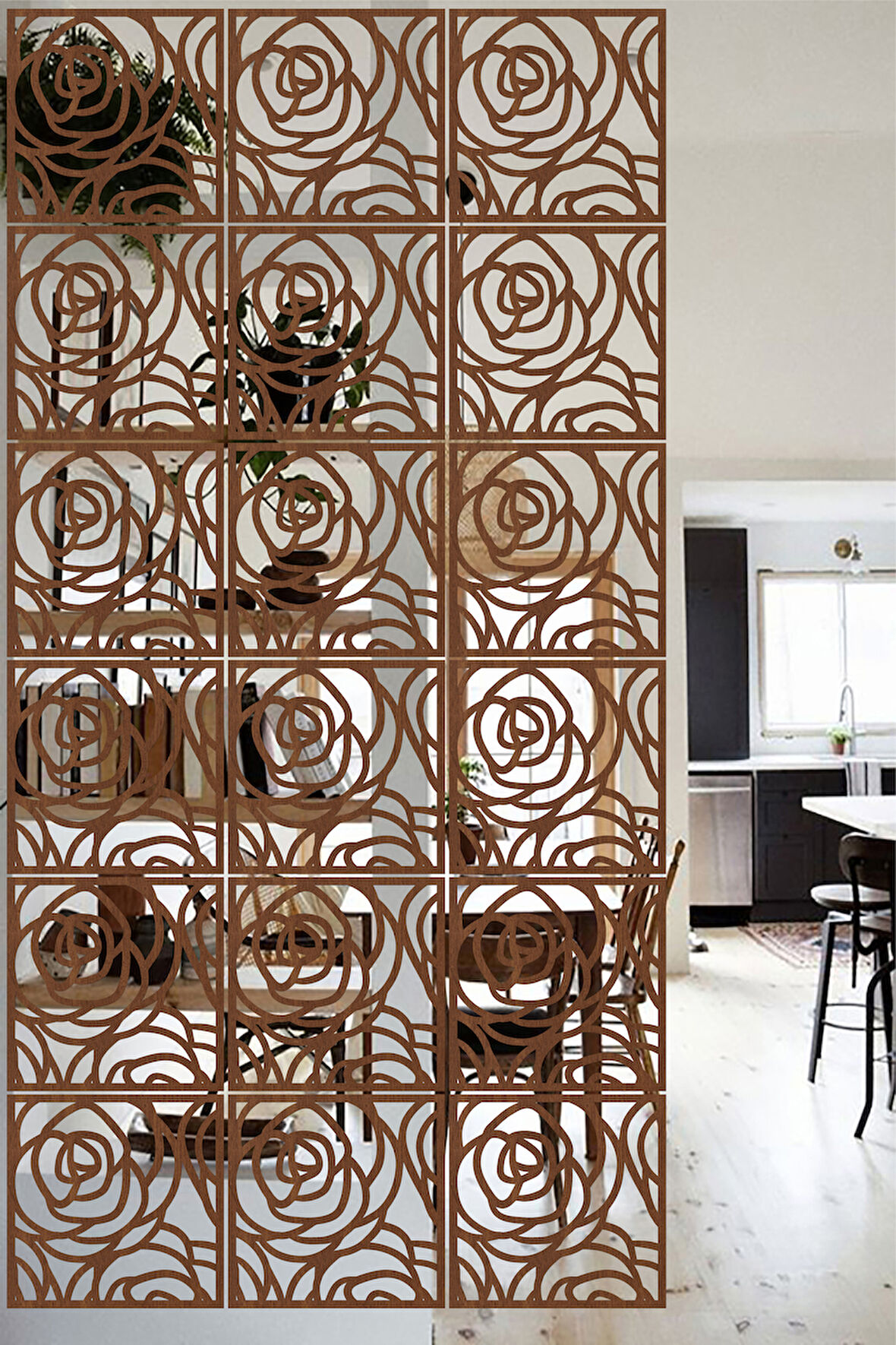 Lucena Ahşap Seperatör Sarkıt Panel Paravan Levha Seti 4 Adet Lazer Desen Seçenekli - 019