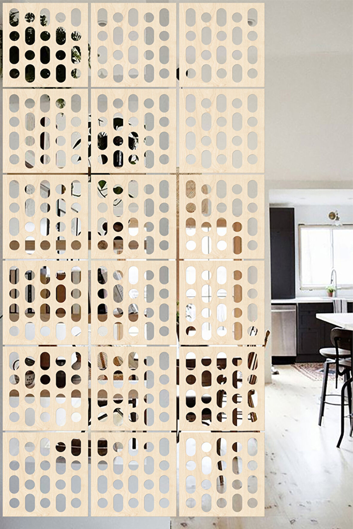 Lucena Ahşap Seperatör Sarkıt Panel Paravan Levha Seti 4 Adet Lazer Desen Seçenekli - 021