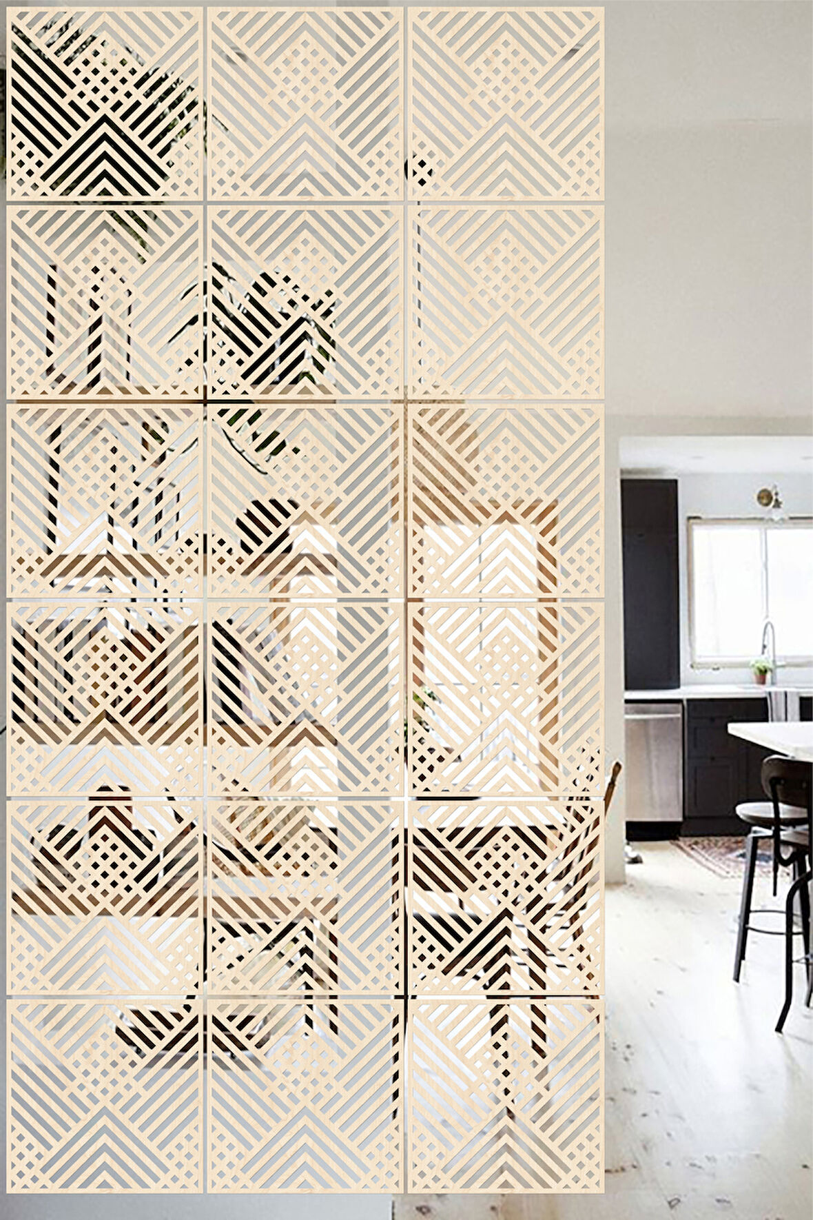 Lucena Ahşap Seperatör Sarkıt Panel Paravan Levha Seti 4 Adet Lazer Desen Seçenekli - 023