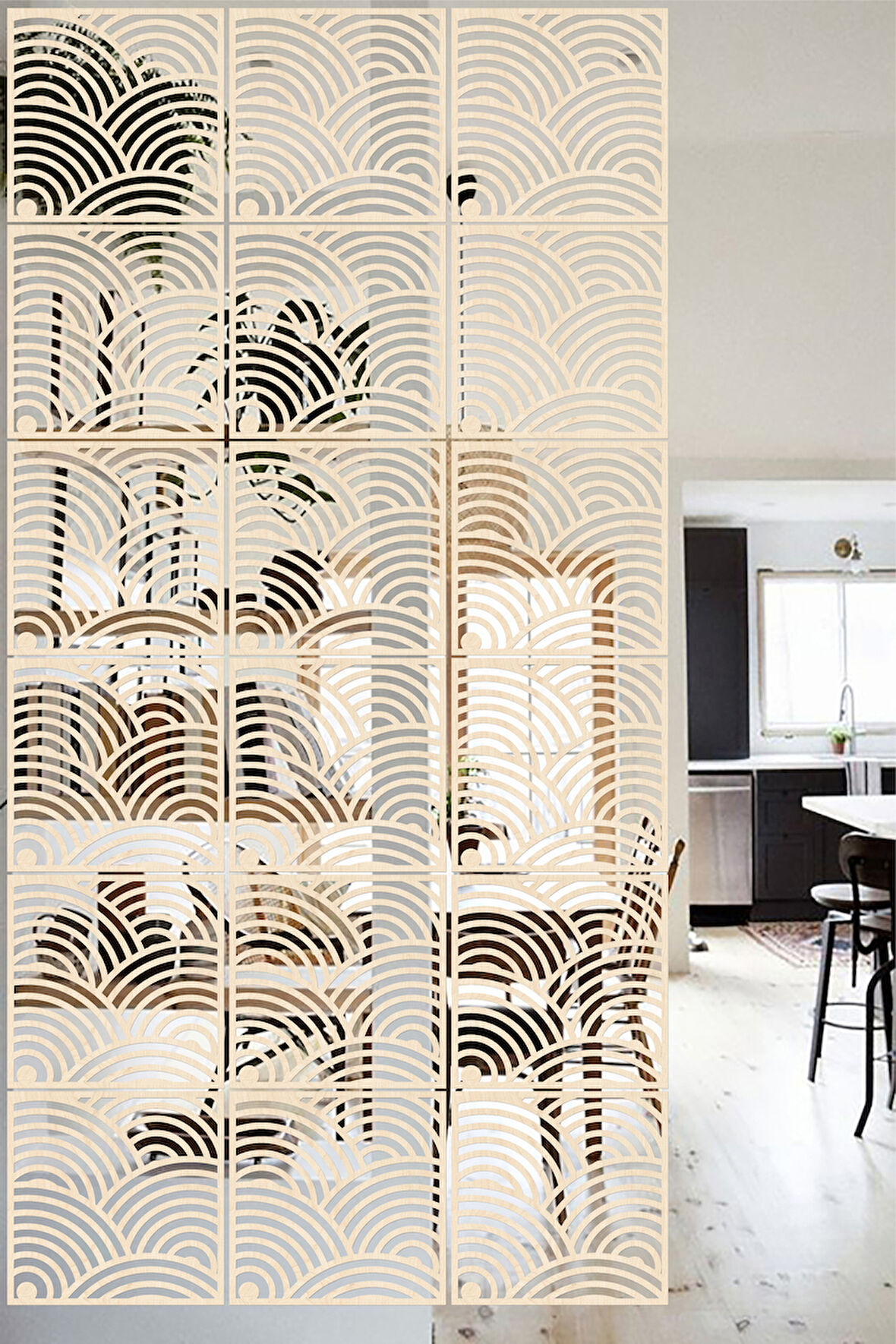 Lucena Ahşap Seperatör Sarkıt Panel Paravan Levha Seti 4 Adet Lazer Desen Seçenekli - 027