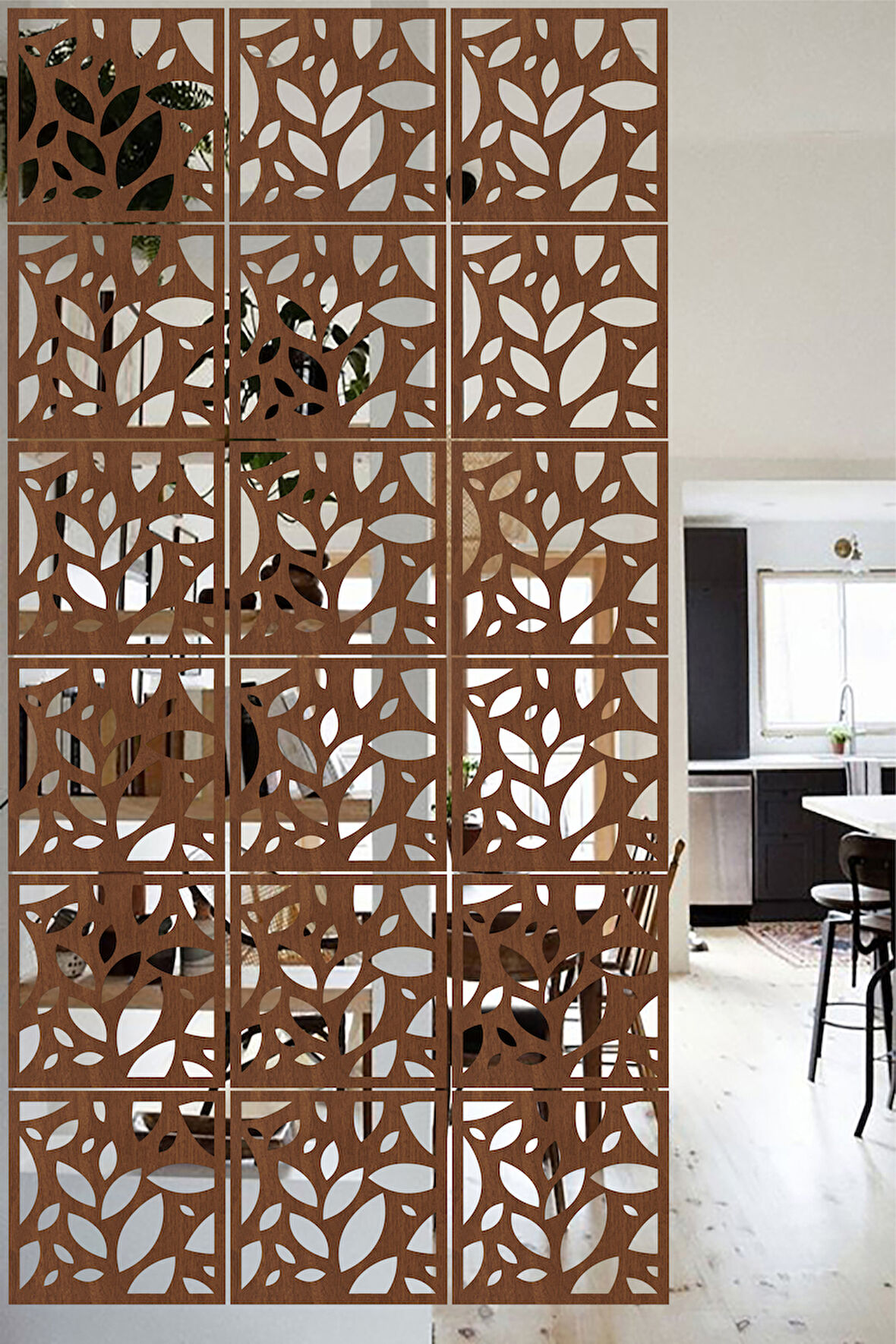 Lucena Ahşap Seperatör Sarkıt Panel Paravan Levha Seti 4 Adet Lazer Desen Seçenekli - 029