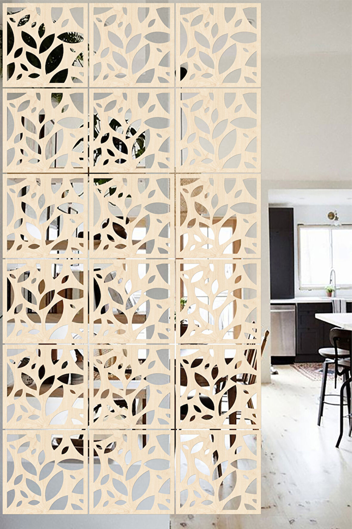 Lucena Ahşap Seperatör Sarkıt Panel Paravan Levha Seti 4 Adet Lazer Desen Seçenekli - 029