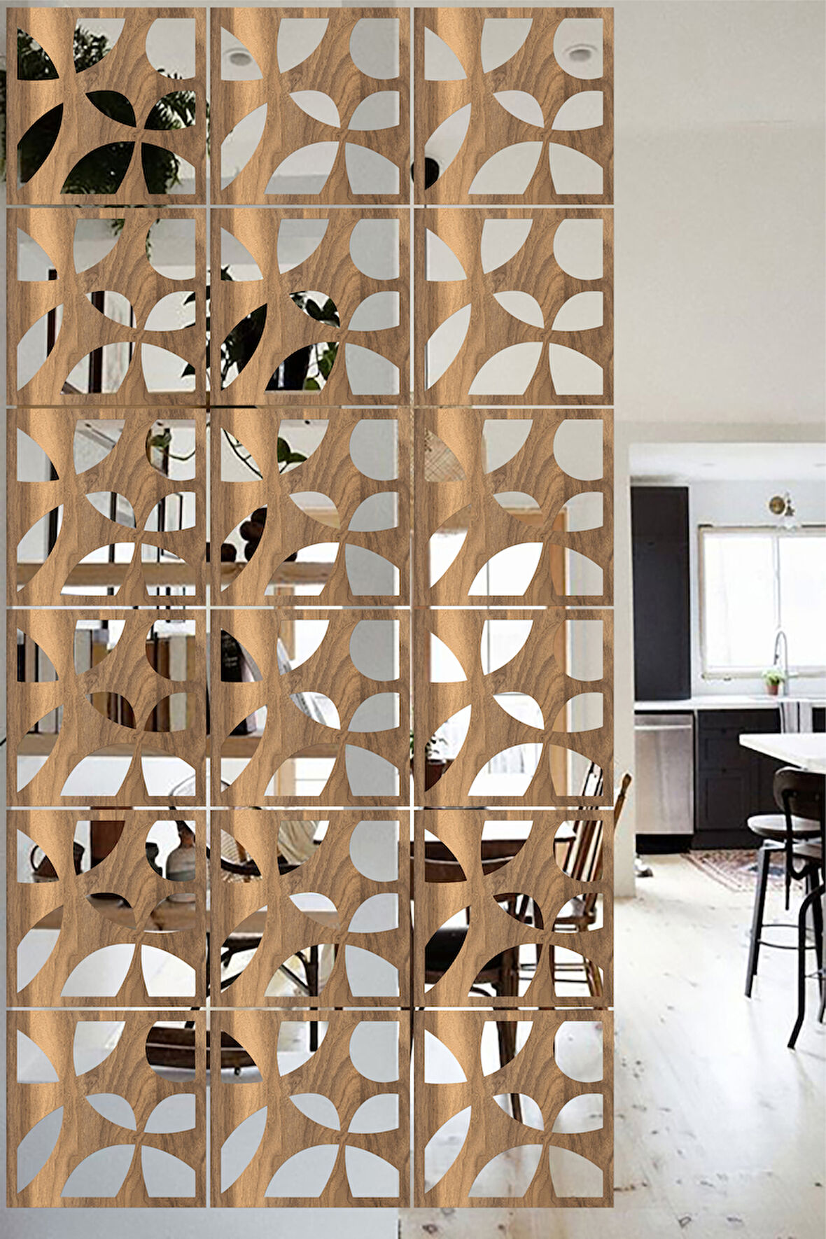 Lucena Ahşap Seperatör Sarkıt Panel Paravan Levha Seti 4 Adet Lazer Desen Seçenekli - 032