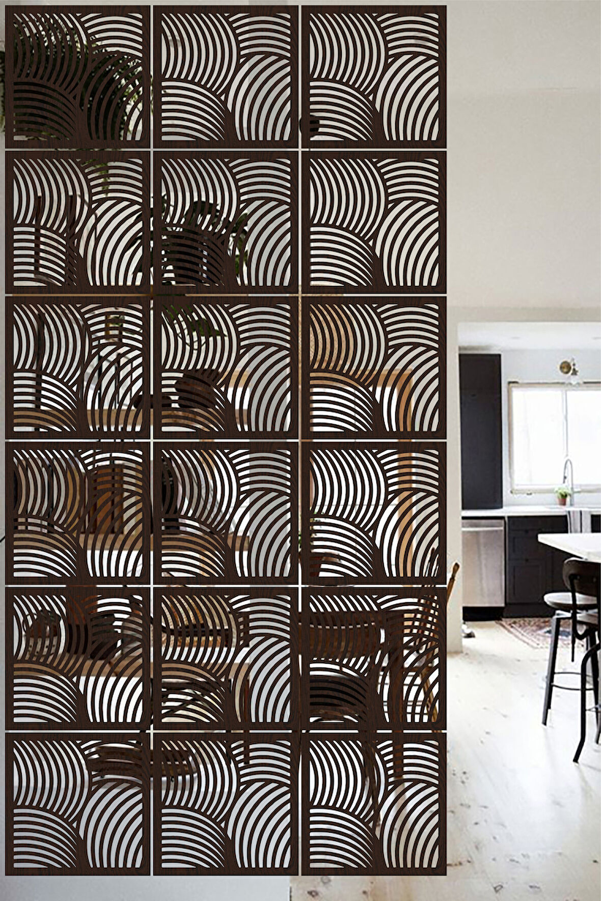 Lucena Ahşap Seperatör Sarkıt Panel Paravan Levha Seti 4 Adet Lazer Desen Seçenekli - 033