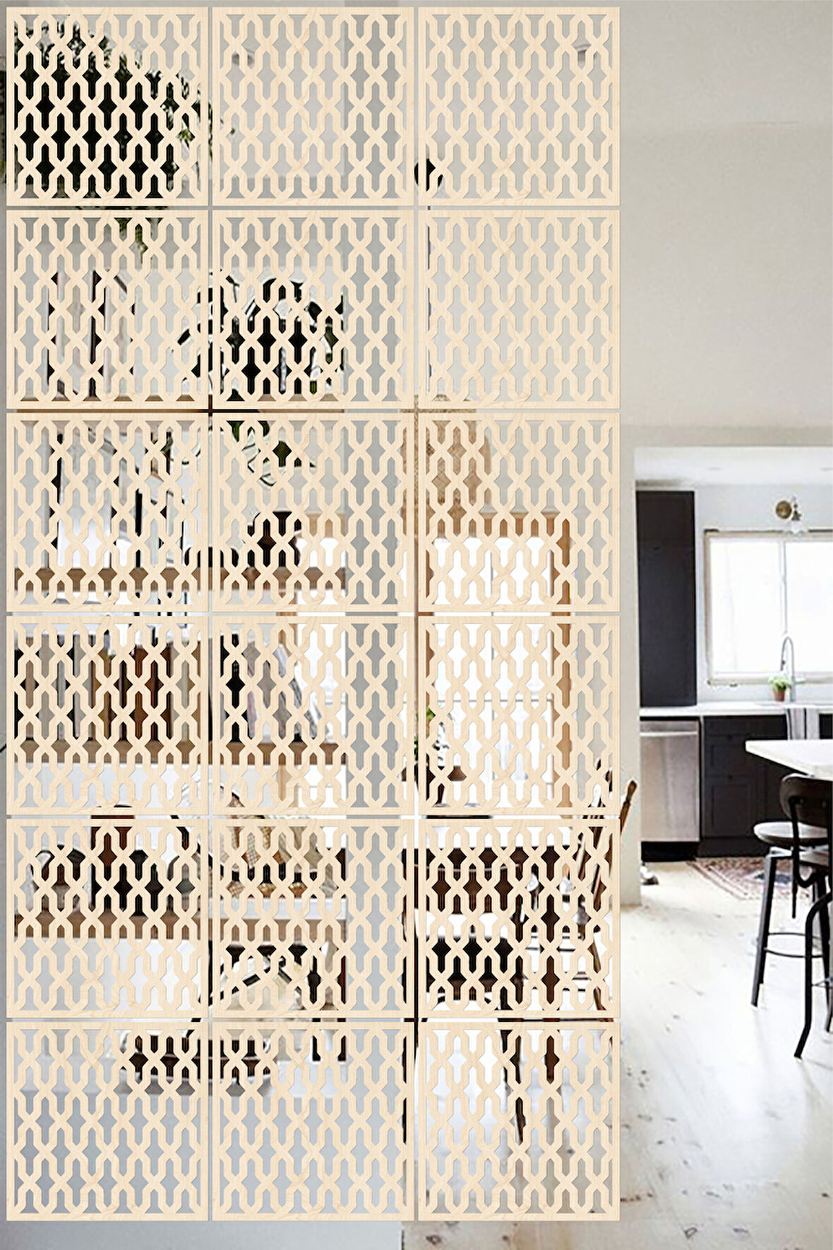 Lucena Ahşap Seperatör Sarkıt Panel Paravan Levha Seti 4 Adet Lazer Desen Seçenekli - 039