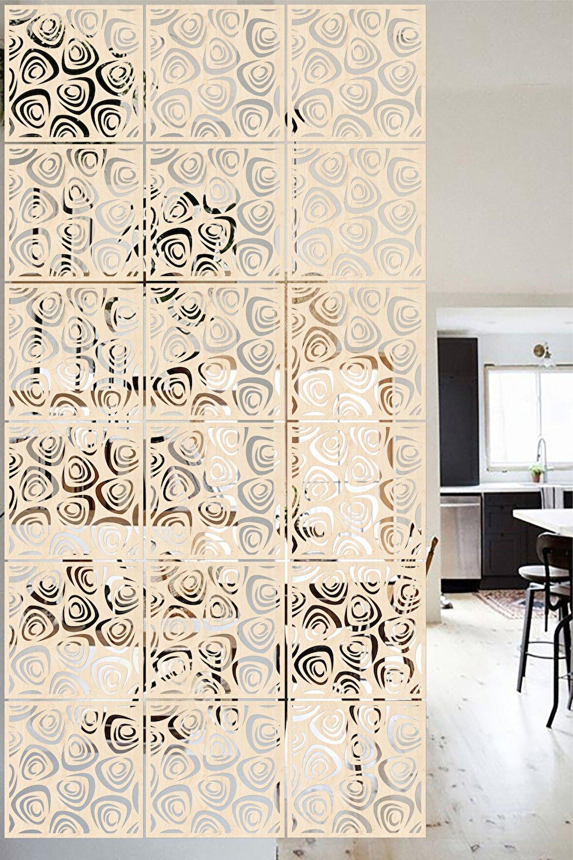 Lucena Ahşap Seperatör Sarkıt Panel Paravan Levha Seti 4 Adet Lazer Desen Seçenekli - 040