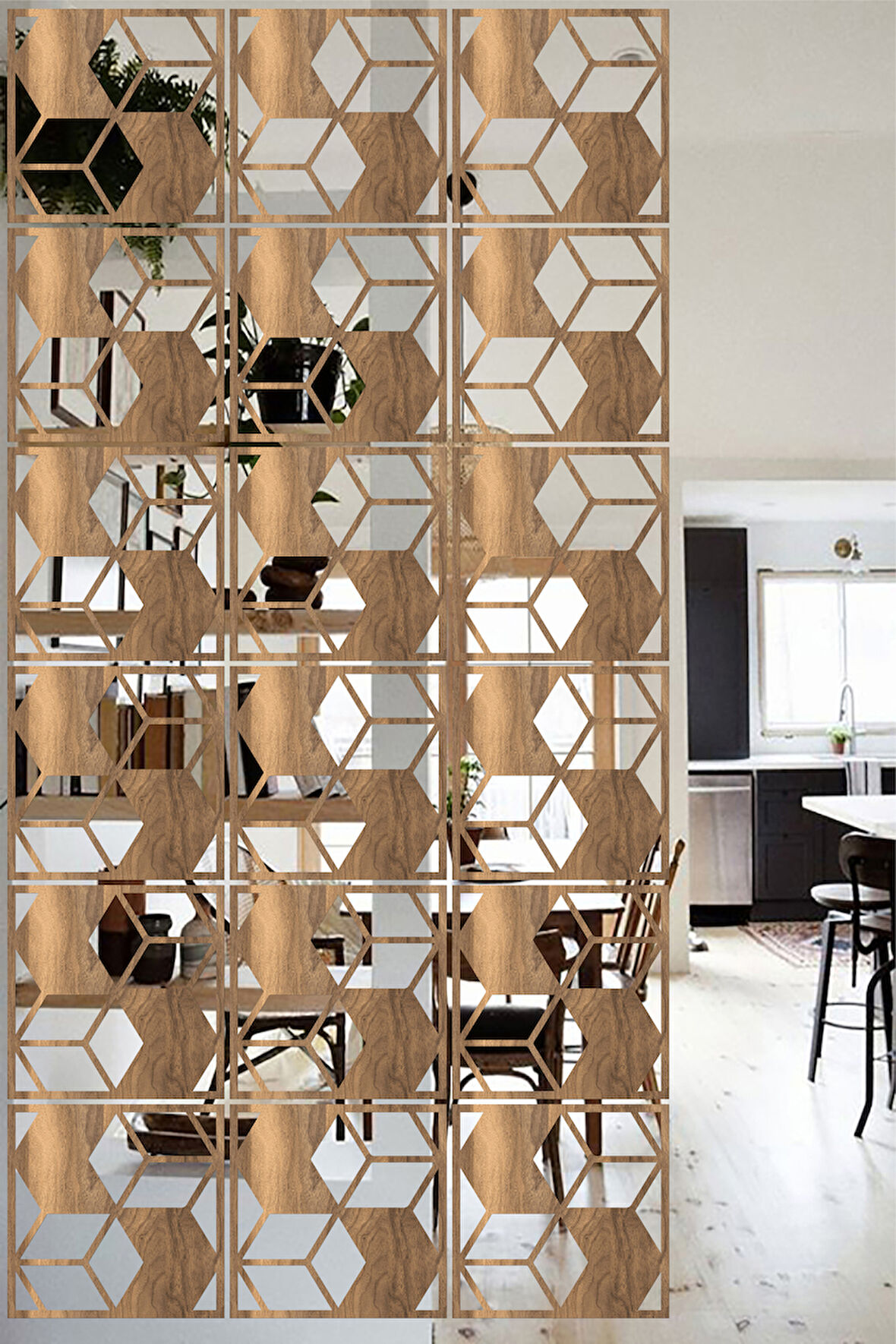 Lucena Ahşap Seperatör Sarkıt Panel Paravan Levha Seti 4 Adet Lazer Desen Seçenekli - 041