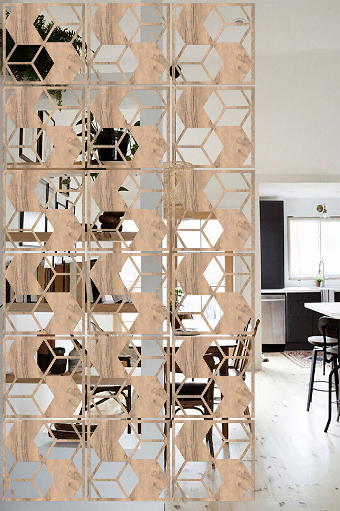 Lucena Ahşap Seperatör Sarkıt Panel Paravan Levha Seti 4 Adet Lazer Desen Seçenekli - 041