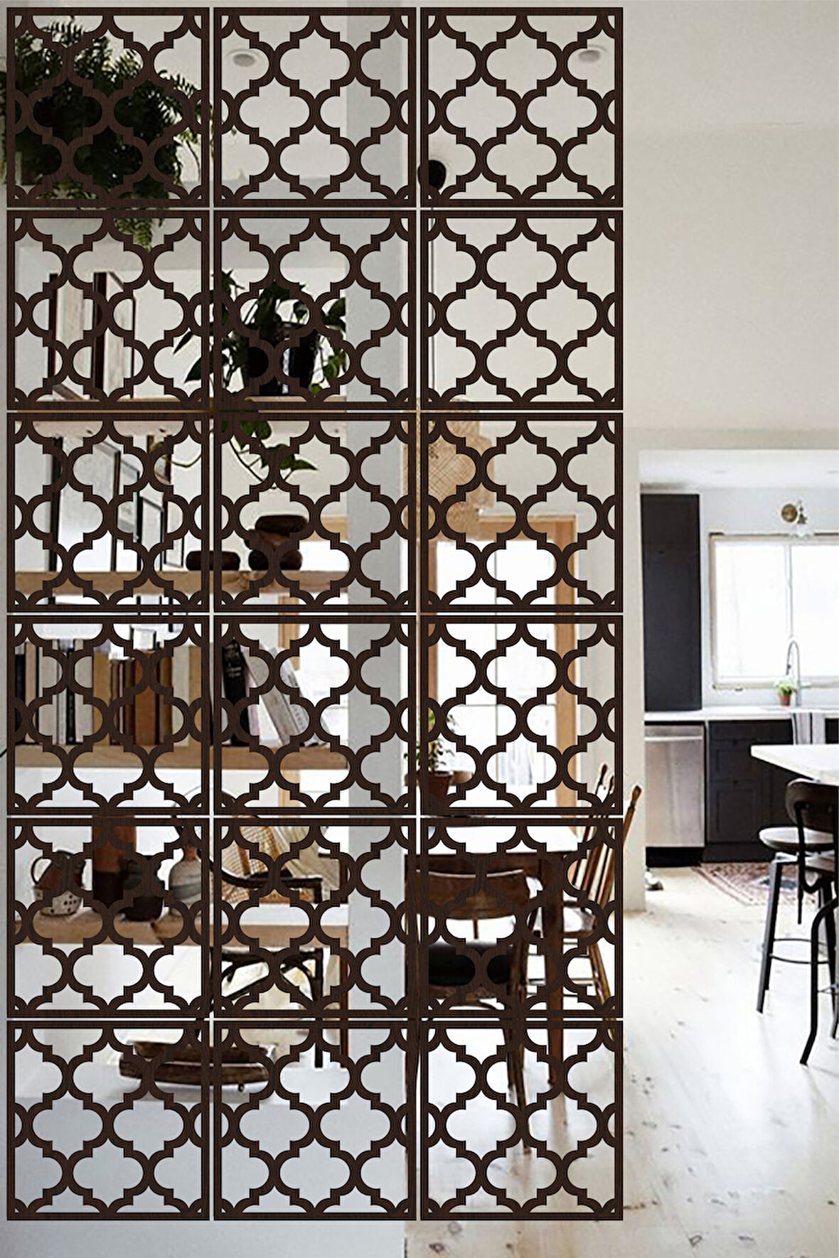 Lucena Ahşap Seperatör Sarkıt Panel Paravan Levha Seti 4 Adet Lazer Desen Seçenekli - 043