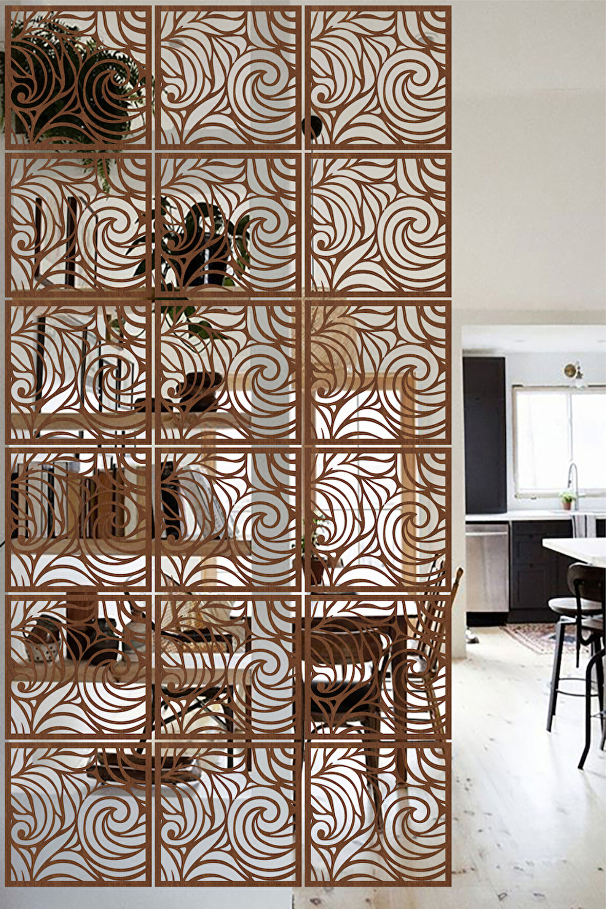 Lucena Ahşap Seperatör Sarkıt Panel Paravan Levha Seti 4 Adet Lazer Desen Seçenekli - 047