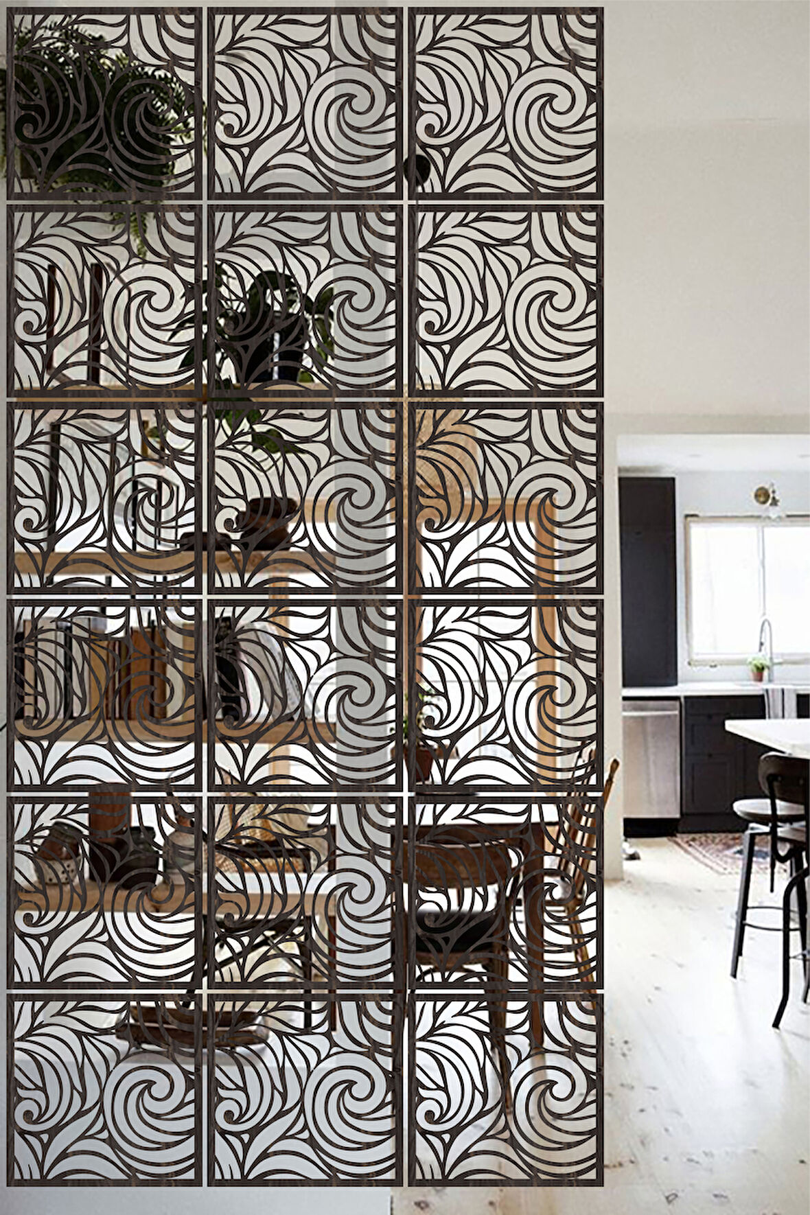 Lucena Ahşap Seperatör Sarkıt Panel Paravan Levha Seti 4 Adet Lazer Desen Seçenekli - 047