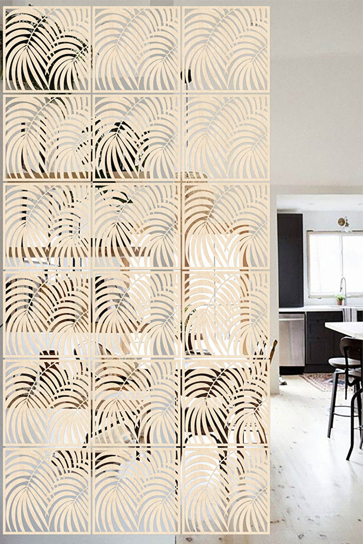 Lucena Ahşap Seperatör Sarkıt Panel Paravan Levha Seti 4 Adet Lazer Desen Seçenekli - 054