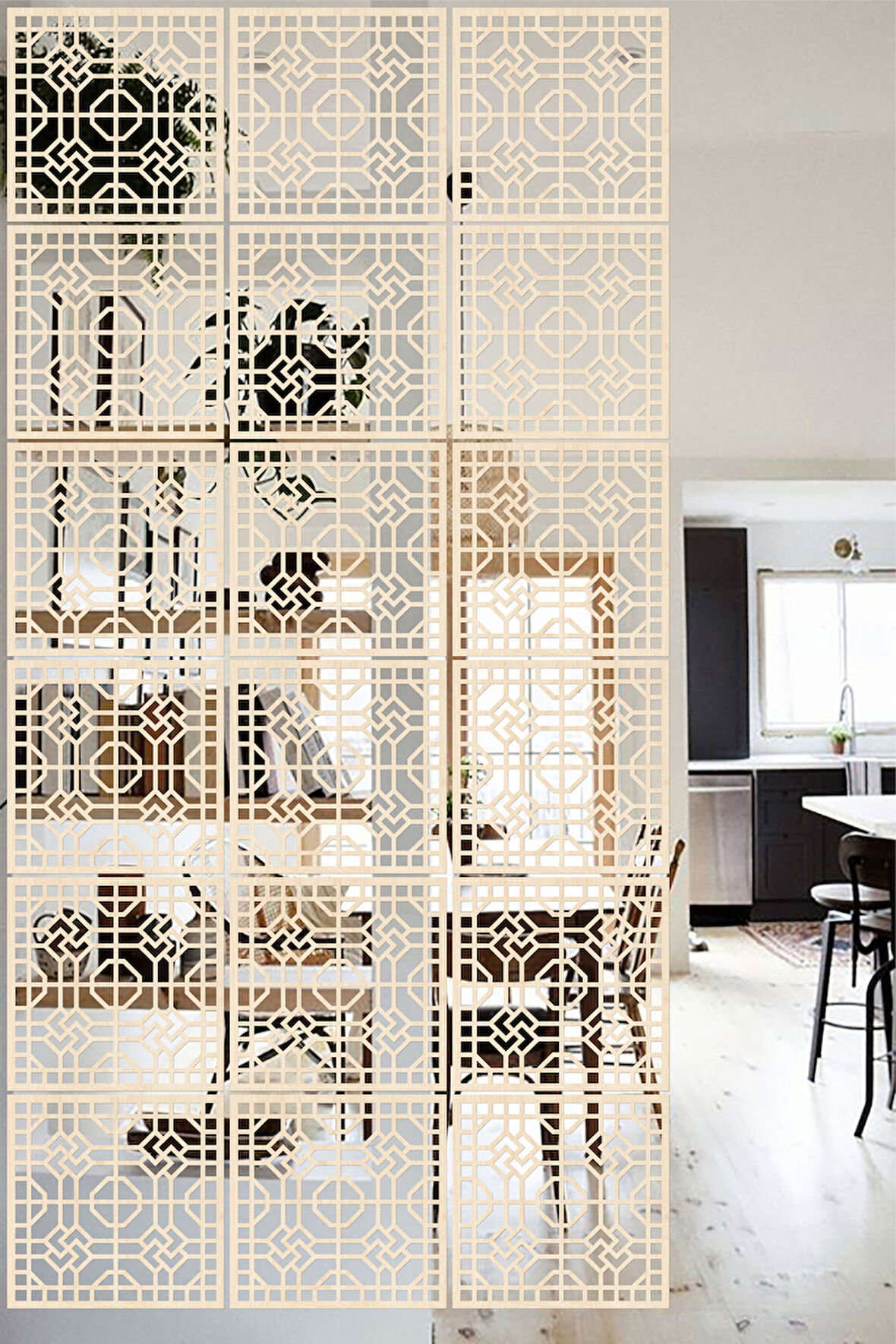 Lucena Ahşap Seperatör Sarkıt Panel Paravan Levha Seti 4 Adet Lazer Desen Seçenekli - 061