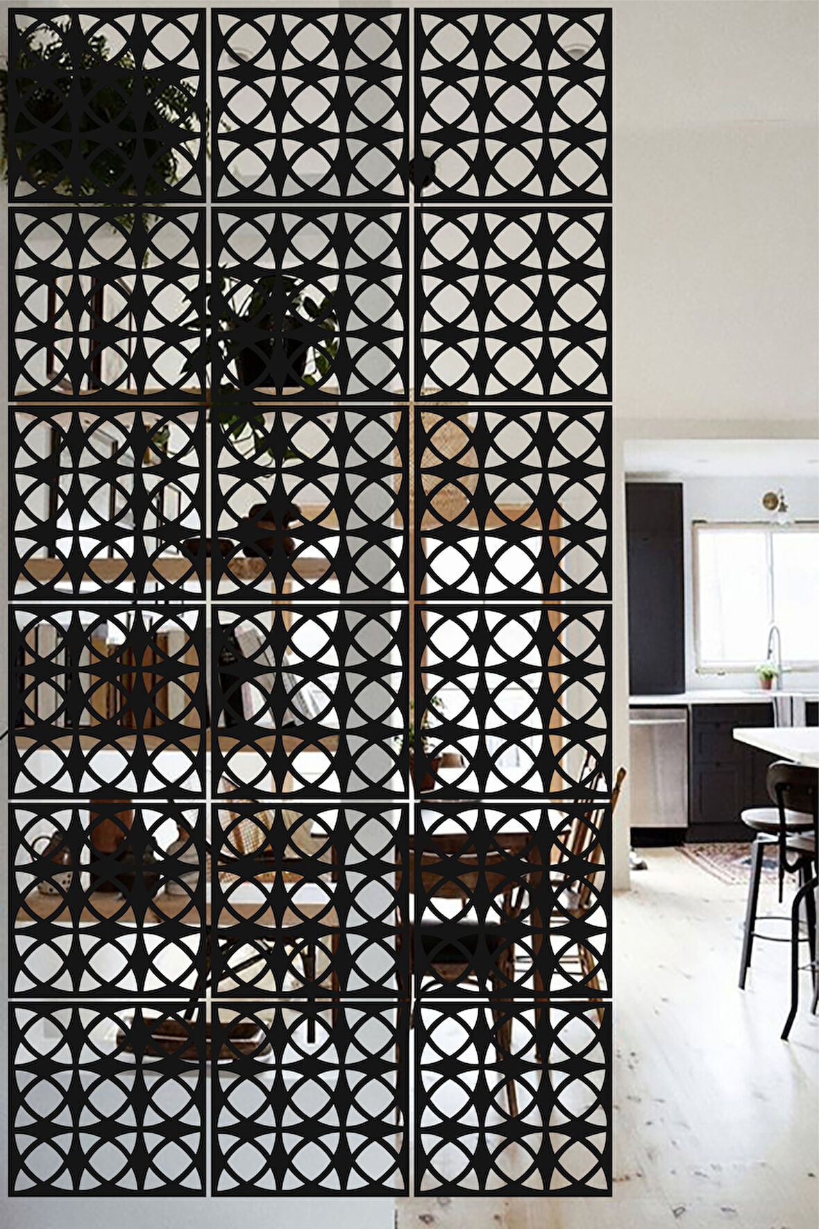 Lucena Ahşap Seperatör Sarkıt Panel Paravan Levha Seti 4 Adet Lazer Desen Seçenekli - 076