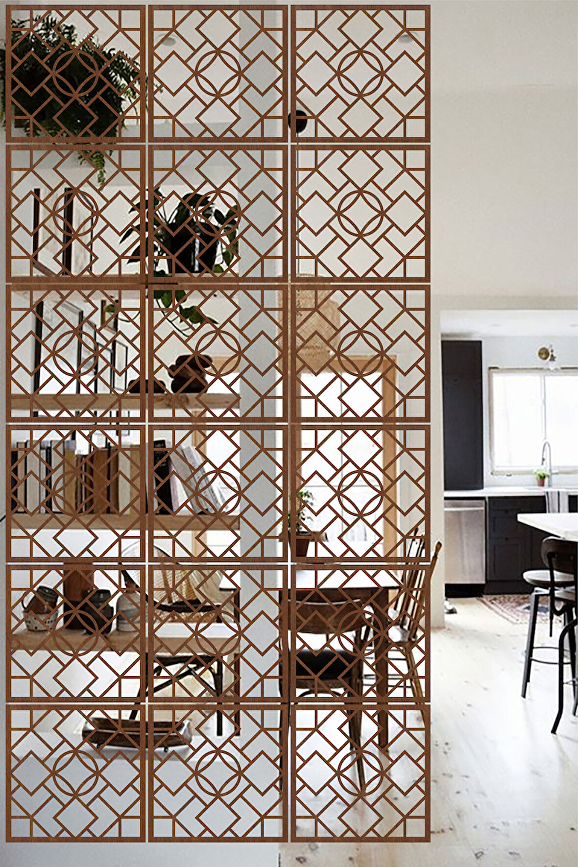 Lucena Ahşap Seperatör Sarkıt Panel Paravan Levha Seti 4 Adet Lazer Desen Seçenekli - 082