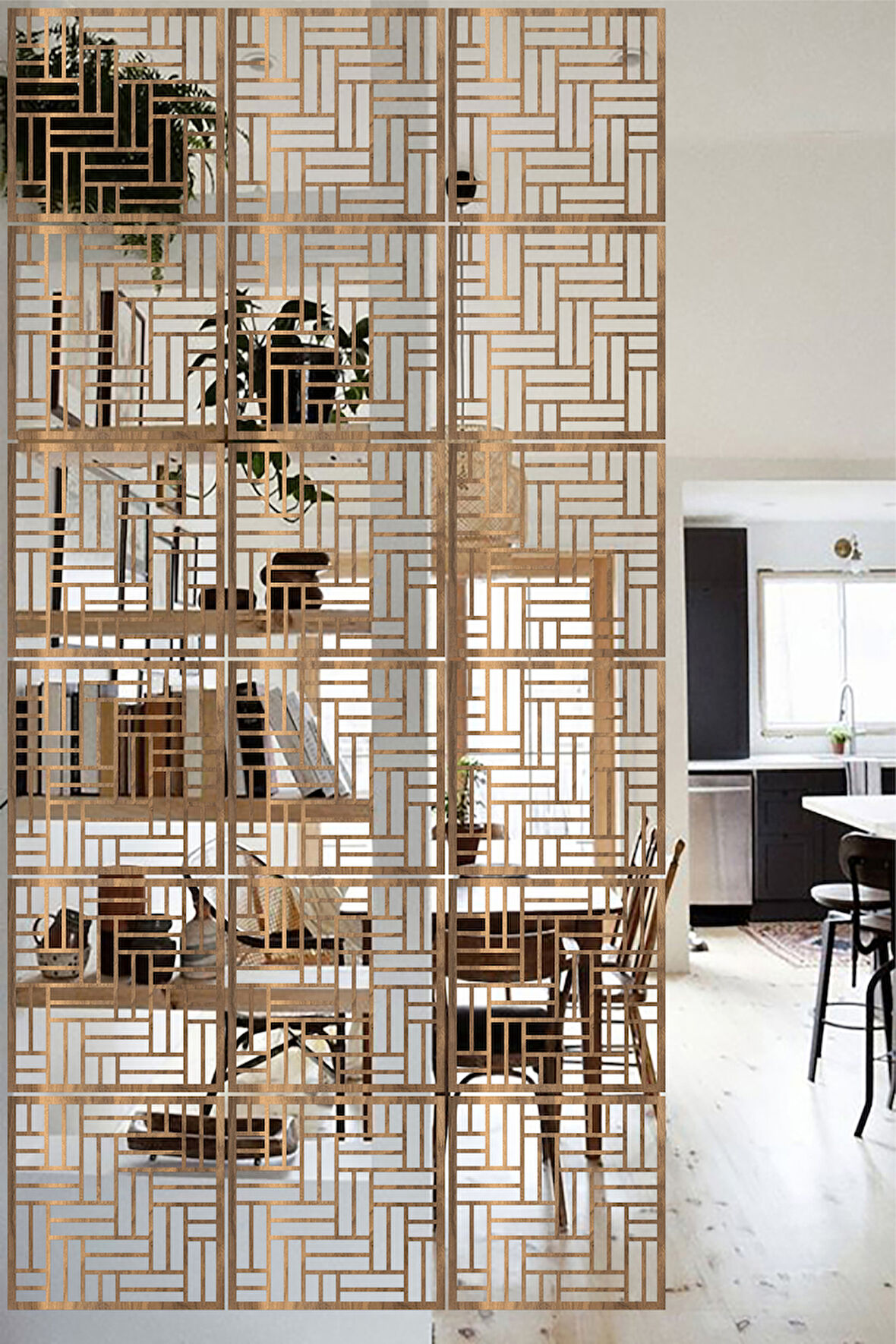 Lucena Ahşap Seperatör Sarkıt Panel Paravan Levha Seti 4 Adet Lazer Desen Seçenekli - 083