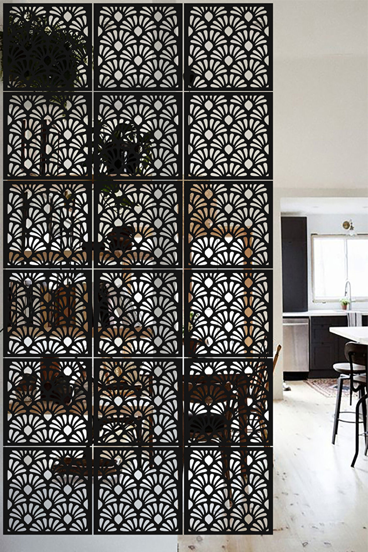 Lucena Ahşap Seperatör Sarkıt Panel Paravan Levha Seti 4 Adet Lazer Desen Seçenekli - 086