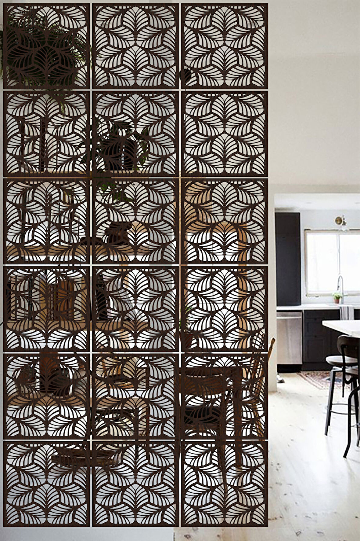 Lucena Ahşap Seperatör Sarkıt Panel Paravan Levha Seti 4 Adet Lazer Desen Seçenekli - 089