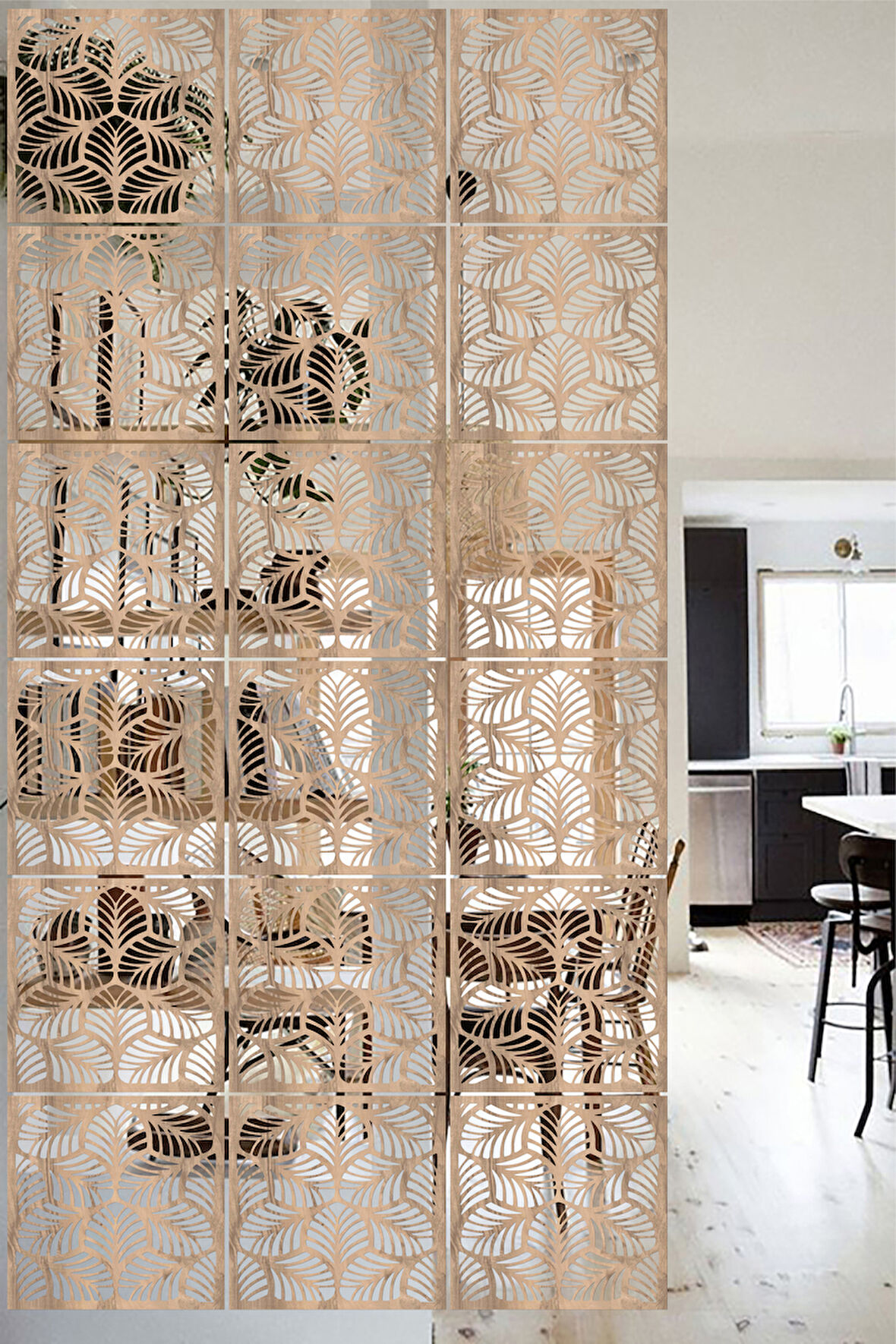 Lucena Ahşap Seperatör Sarkıt Panel Paravan Levha Seti 4 Adet Lazer Desen Seçenekli - 089