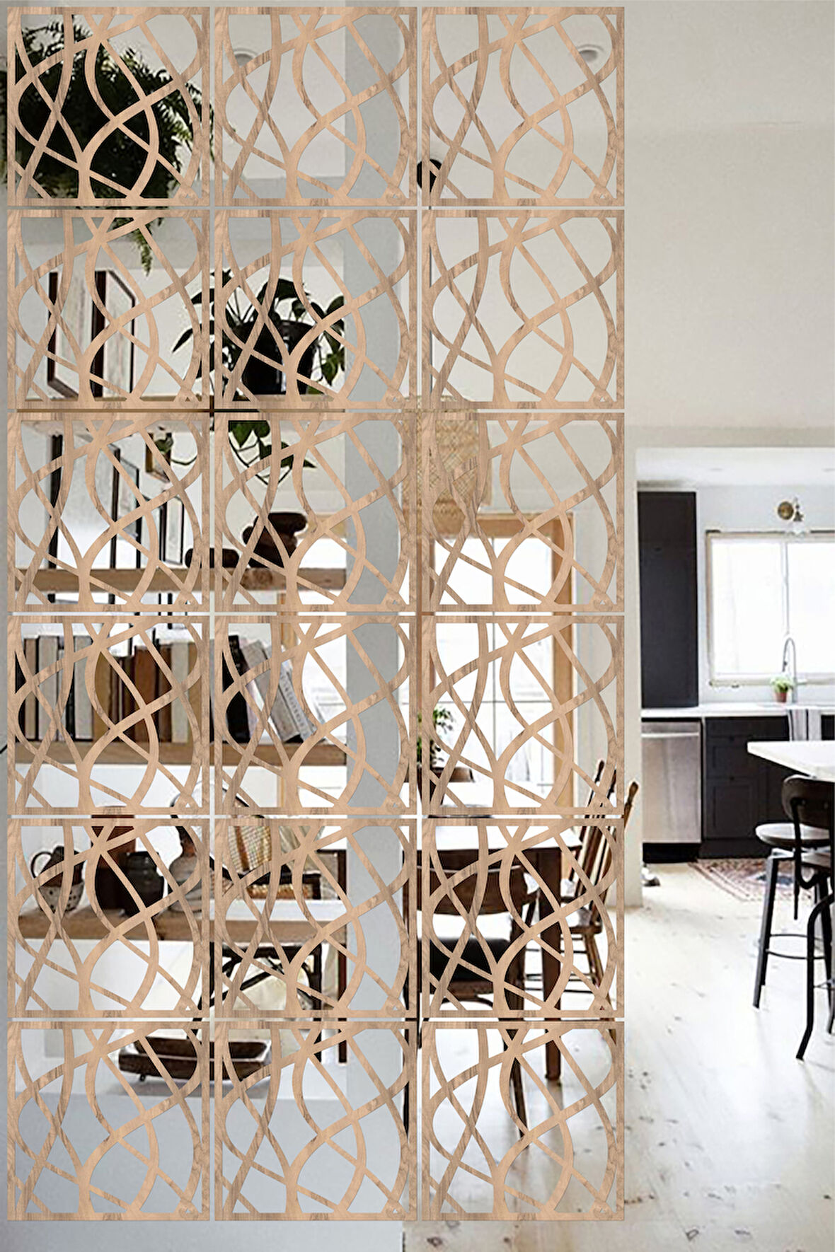 Lucena Ahşap Seperatör Sarkıt Panel Paravan Levha Seti 4 Adet Lazer Desen Seçenekli - 091