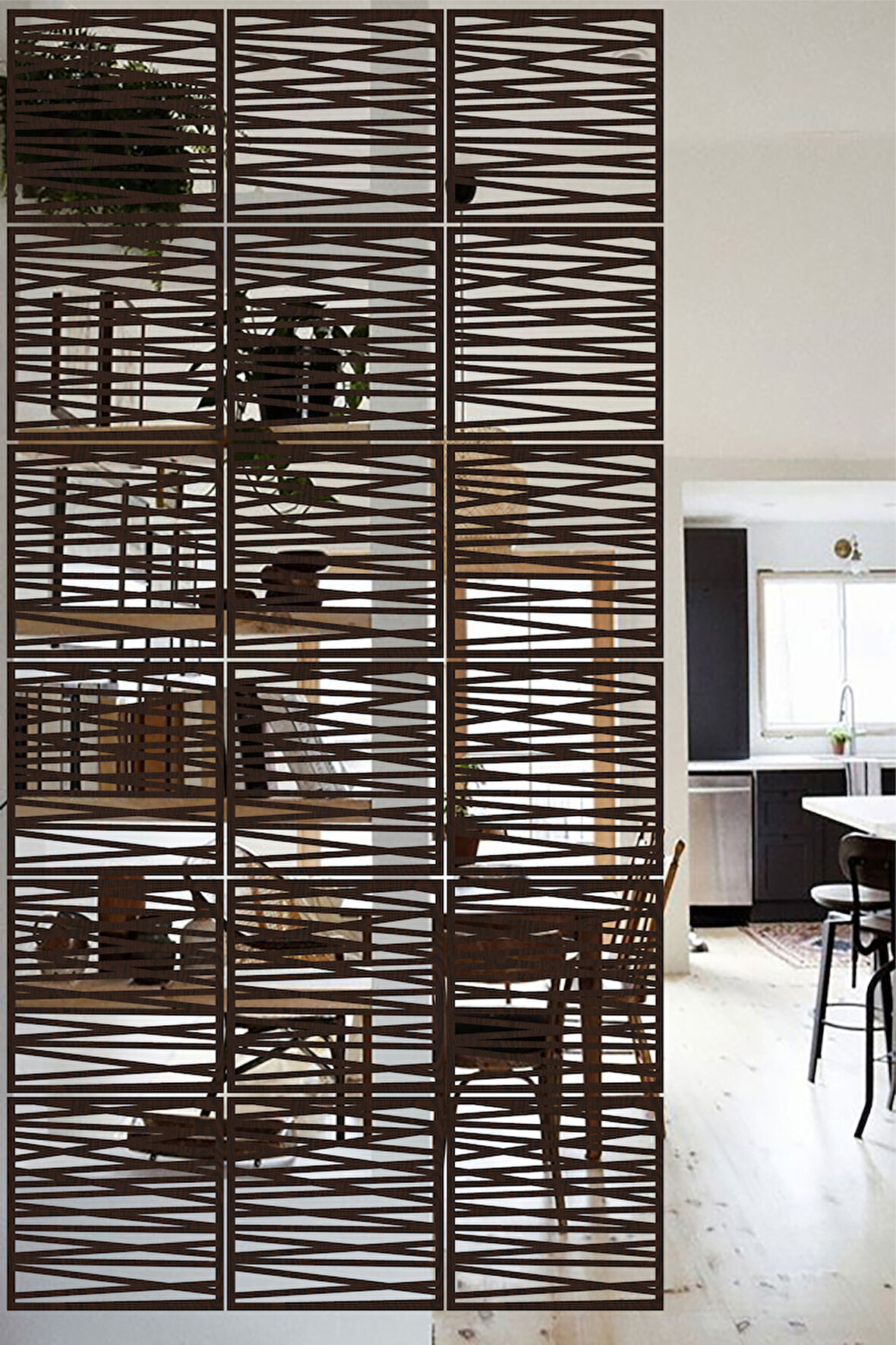 Lucena Ahşap Seperatör Sarkıt Panel Paravan Levha Seti 4 Adet Lazer Desen Seçenekli - 092