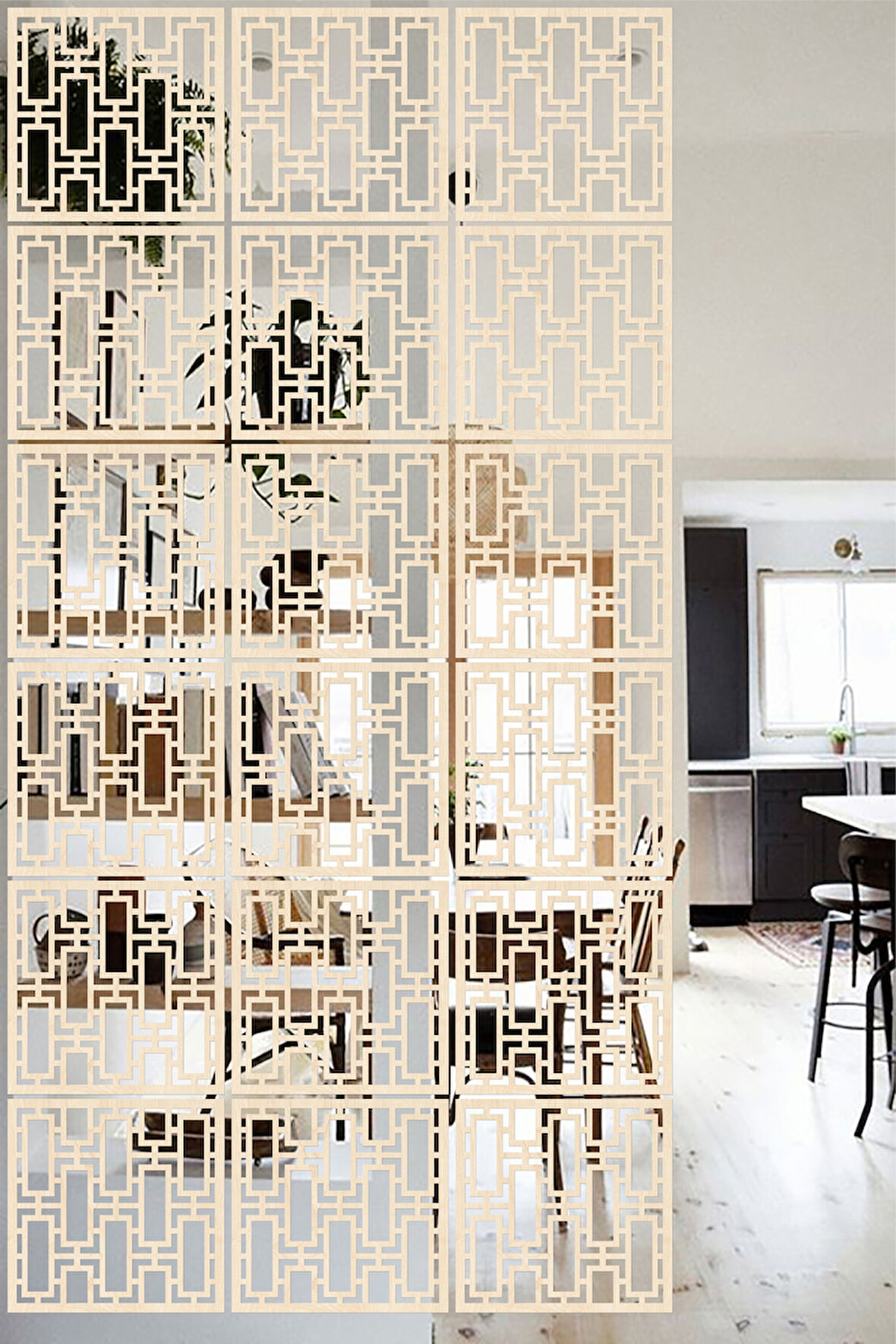 Lucena Ahşap Seperatör Sarkıt Panel Paravan Levha Seti 4 Adet Lazer Desen Seçenekli - 099