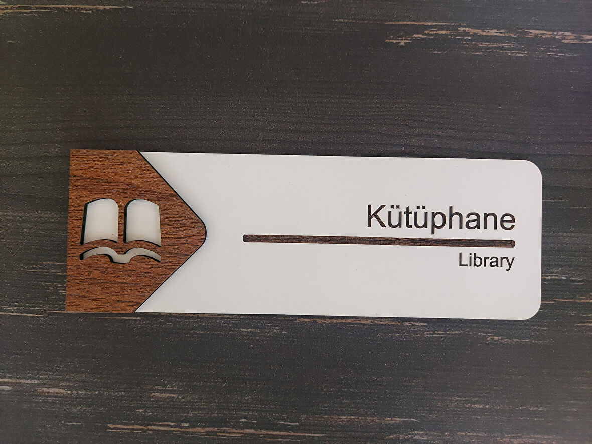 Lucena Kütüphane Ofis Oda Kapı İsimliği Yönlendirme Tabelası Levhası Kişiselleştirilebilir