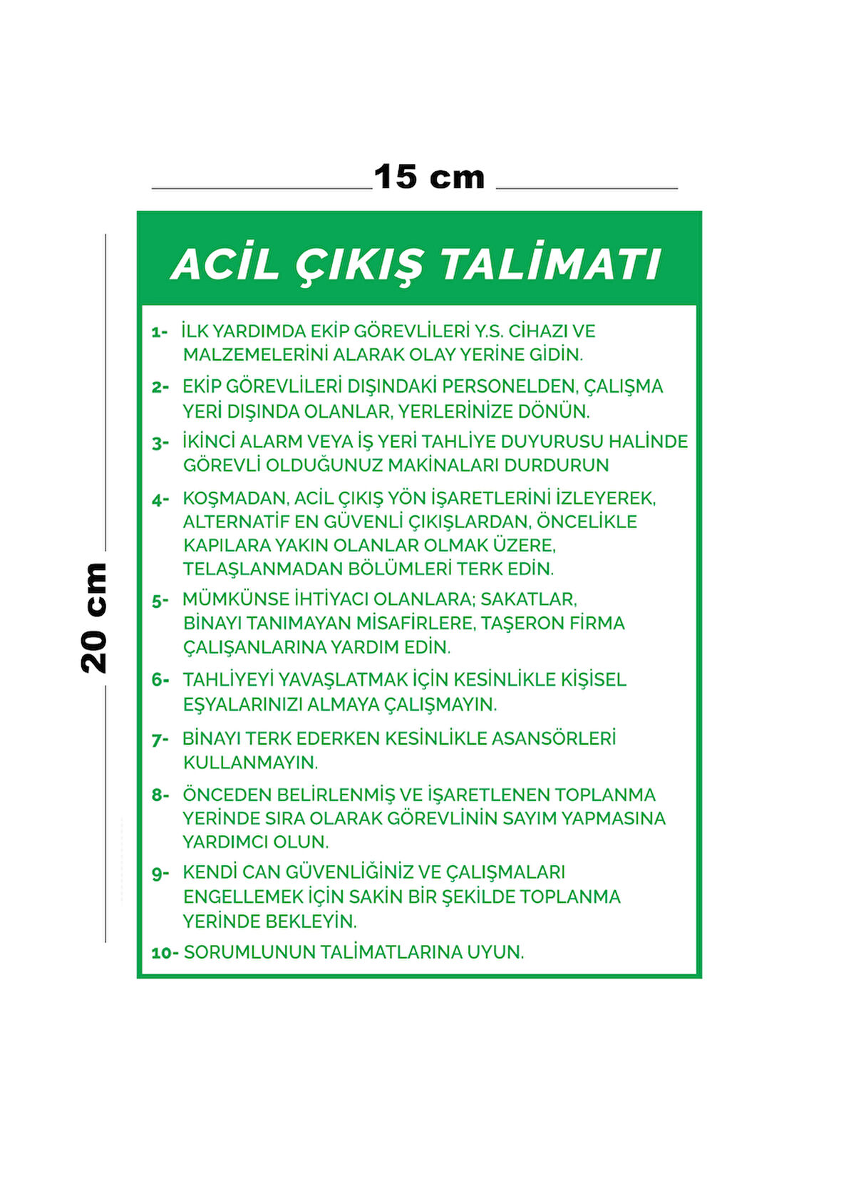 Lucena Metal Acil Çıkış Talimatı 15 cm x 20 cm Uyarı Levhası Yönlendirme Tabelası